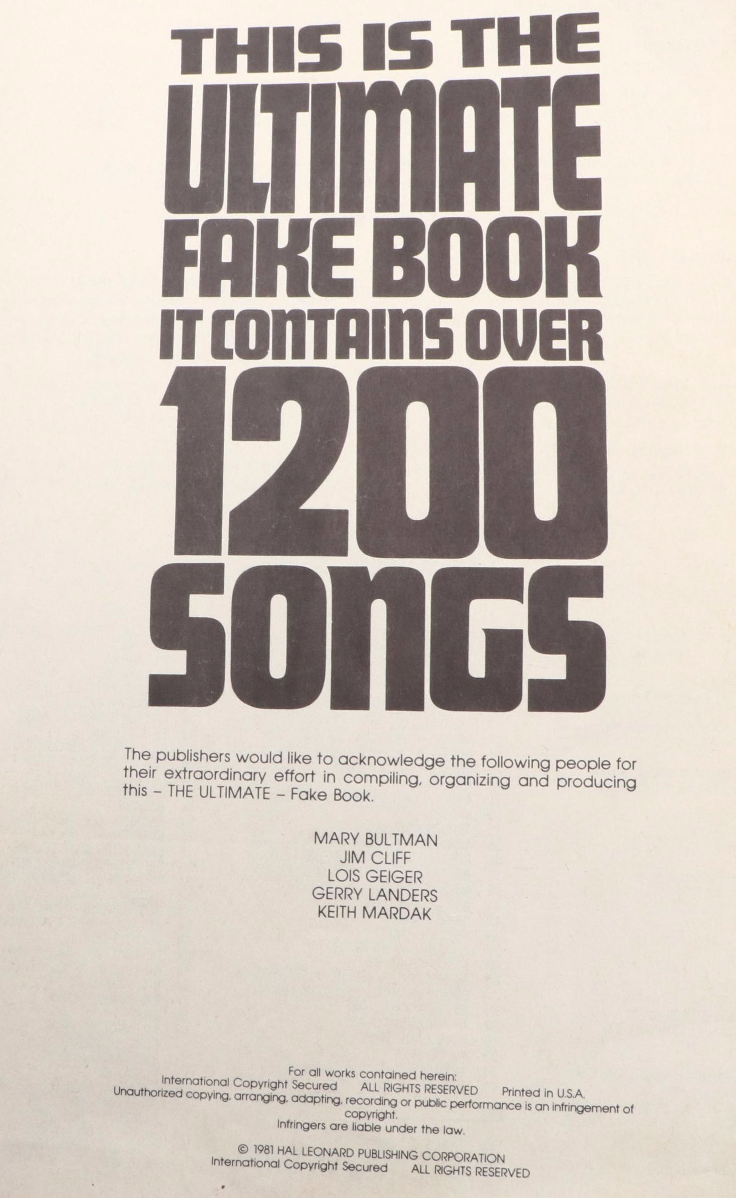 "The Ultimate Fake Book" Sheet Music Reference Books
