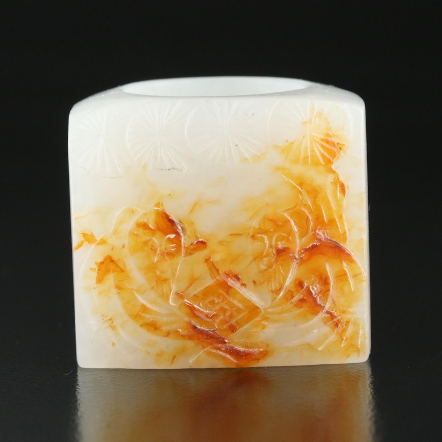 Carved Nephrite Figural Archer Ring