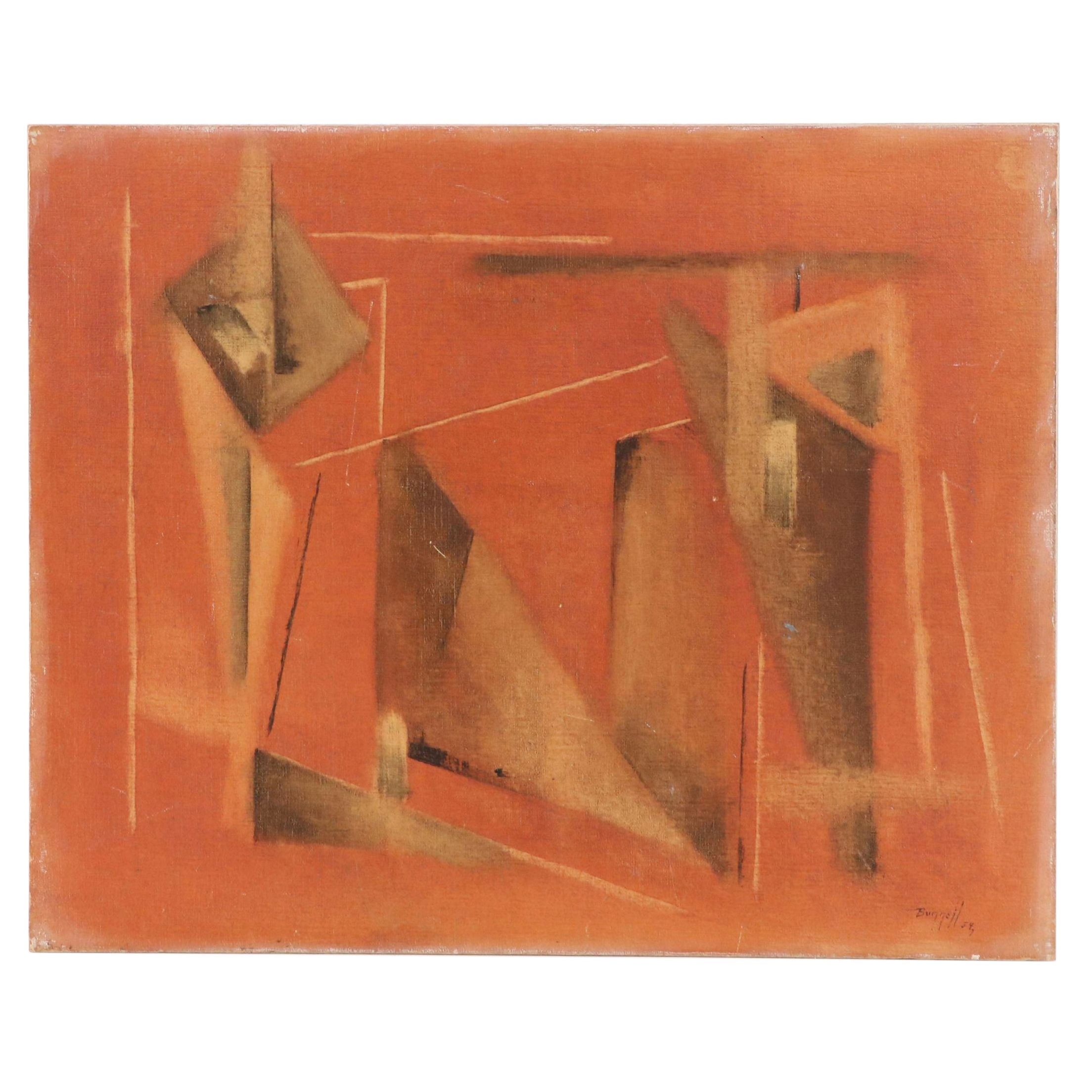 Charles Ragland Bunnell Modern Geometric Oil Painting, 1954