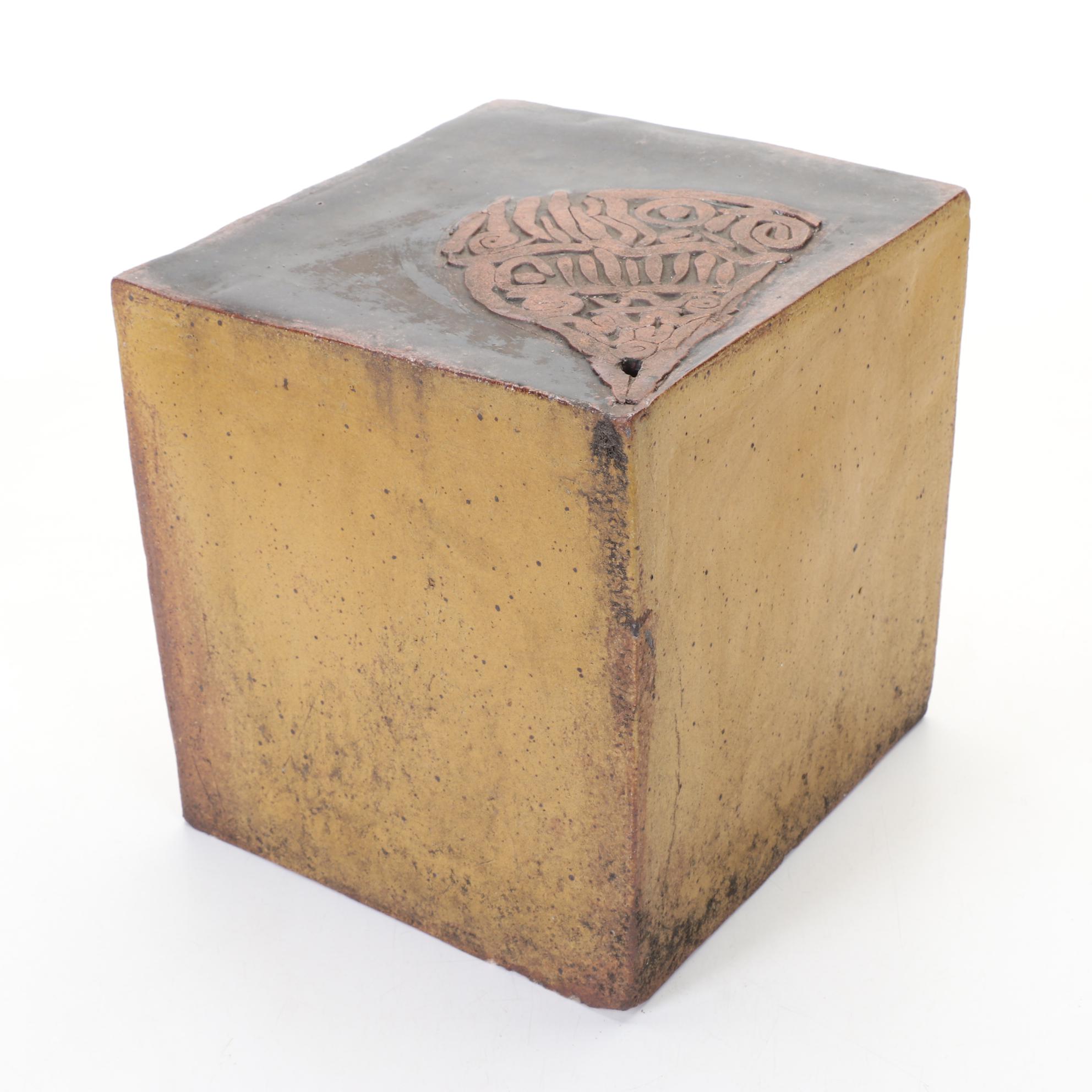 Hand-Sculpted Studio Art Ceramic Cube Vase