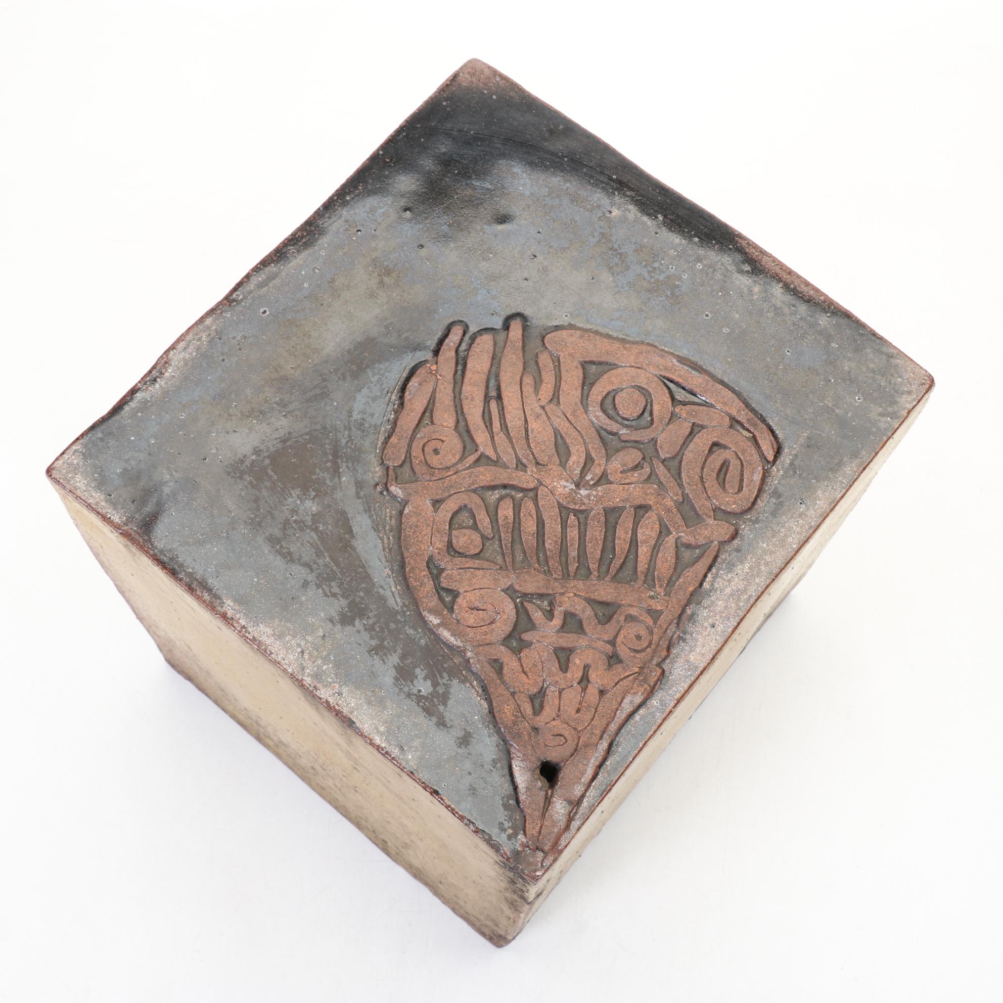 Hand-Sculpted Studio Art Ceramic Cube Vase