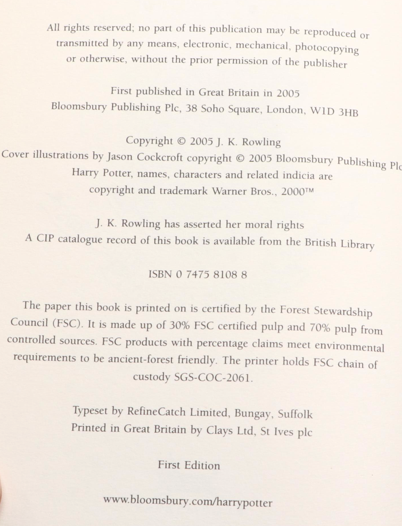 First UK Edition "Harry Potter" Complete Series by J. K. Rowling