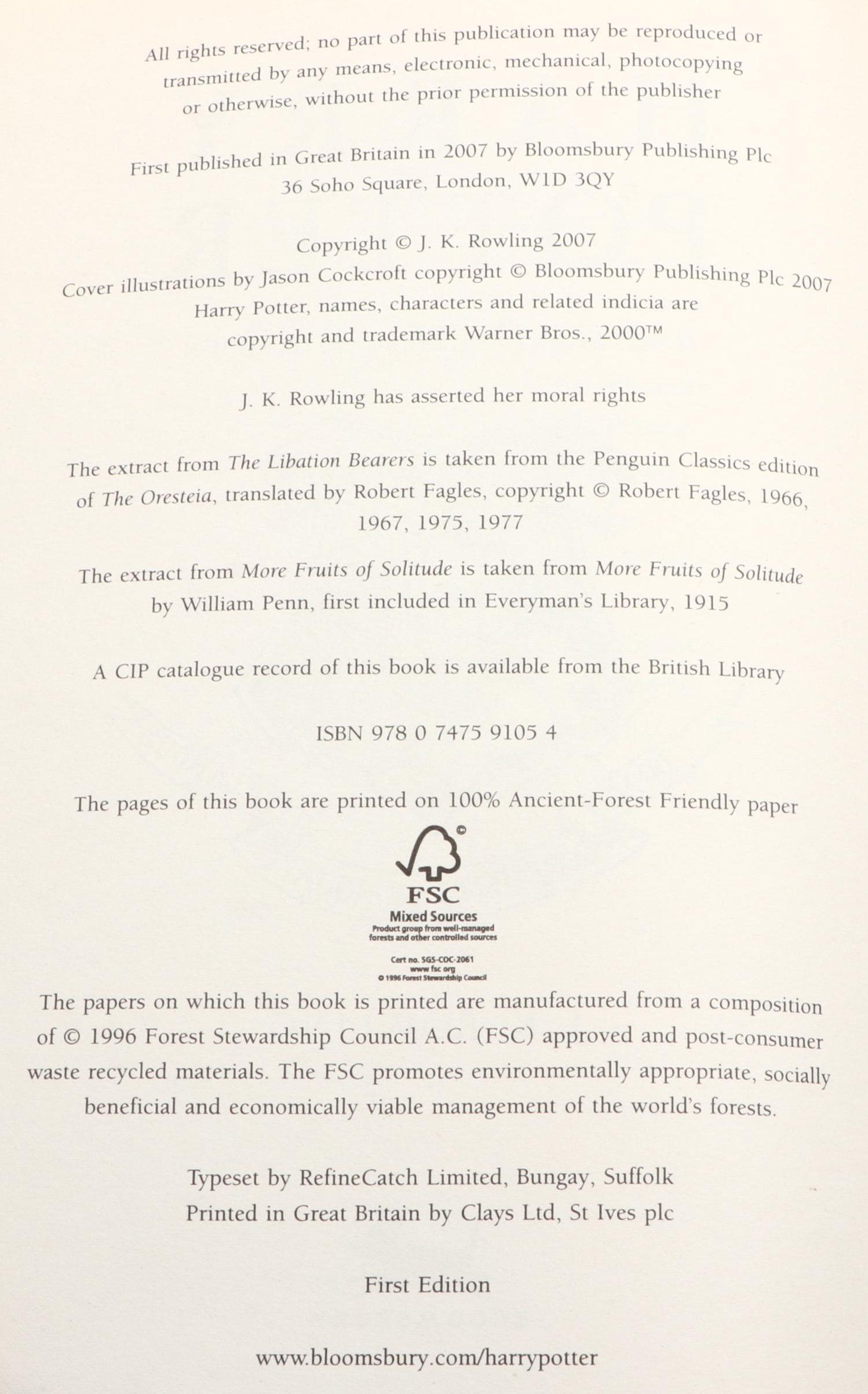 First UK Edition "Harry Potter" Complete Series by J. K. Rowling