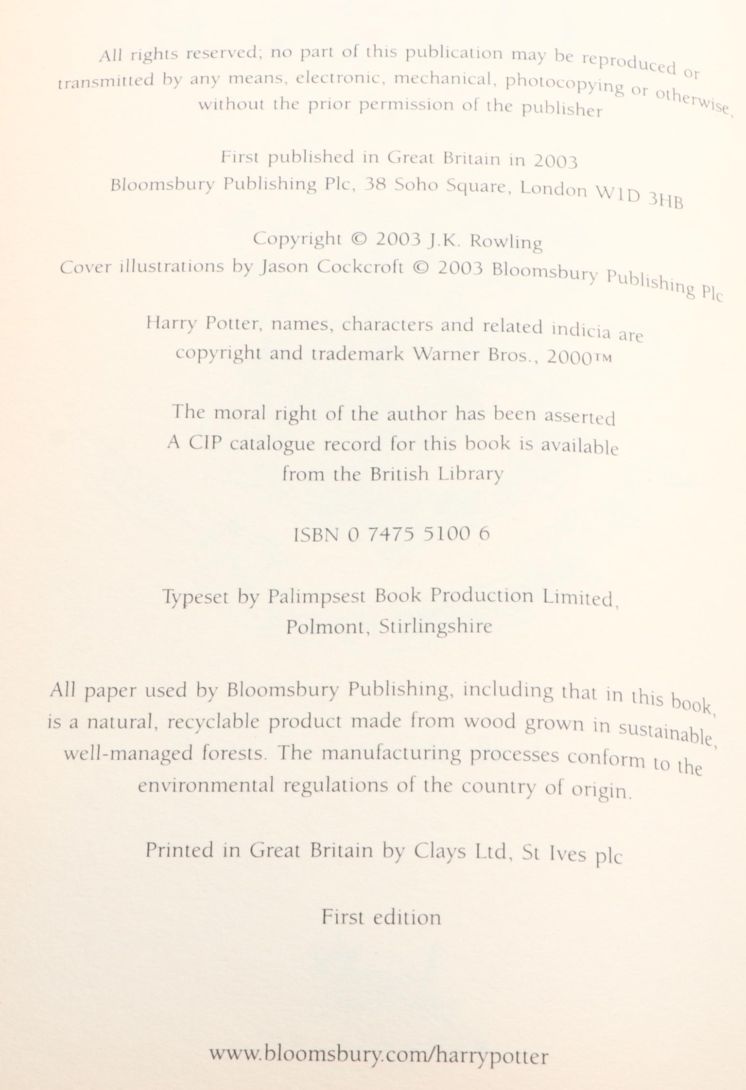 First UK Edition "Harry Potter" Complete Series by J. K. Rowling