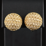 18K Basket Weave Button Earrings