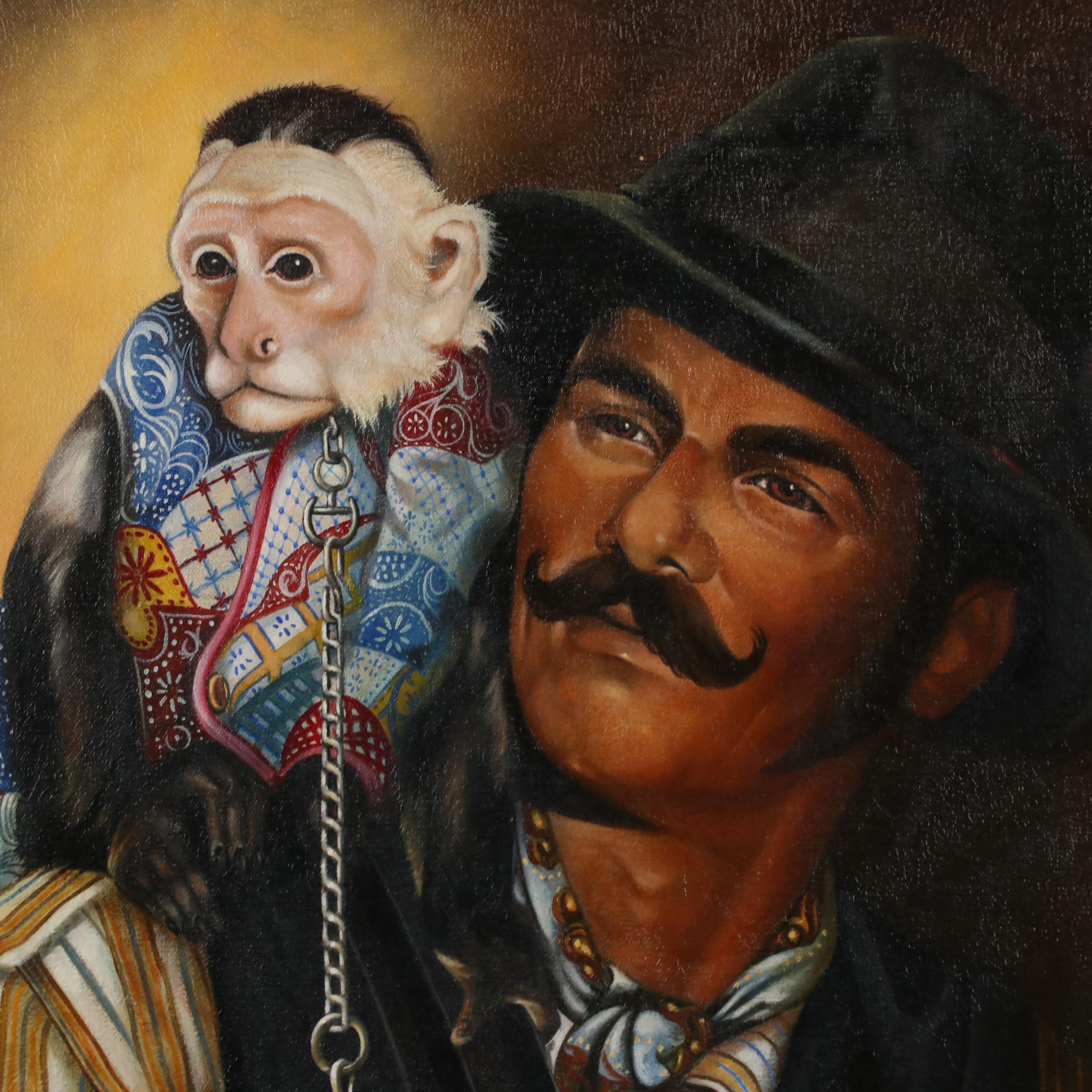 Edward DeWiTT Portrait Oil Painting of Joe Bush and George the Monkey, 1977