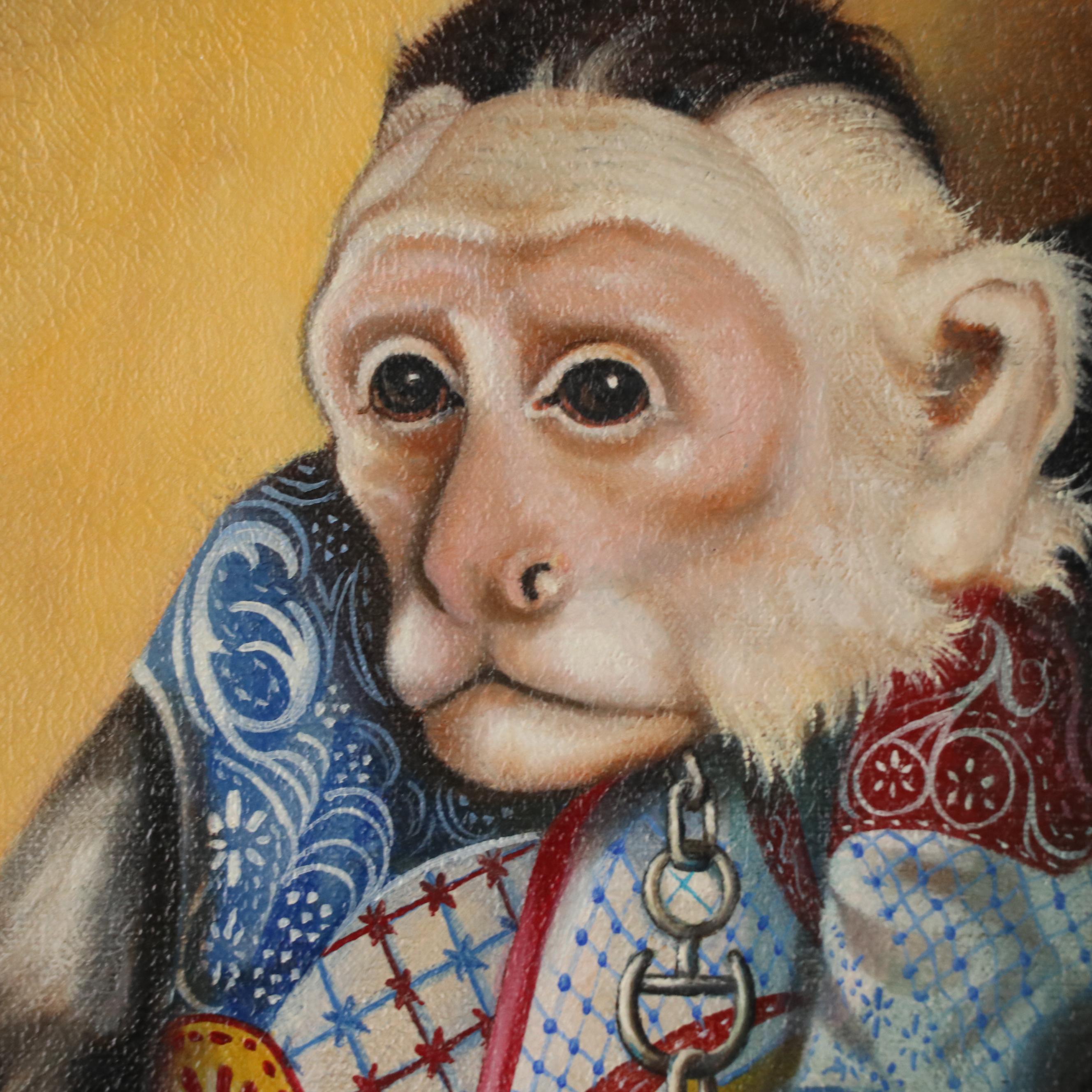 Edward DeWiTT Portrait Oil Painting of Joe Bush and George the Monkey, 1977