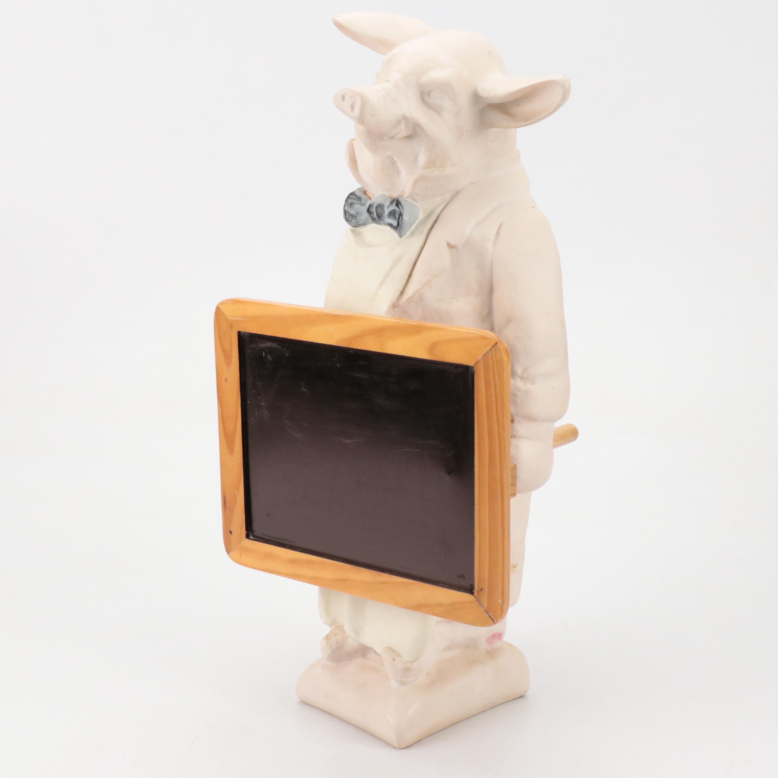 Pig Composite Chalkboard Figure with Trio Pig Cast Iron Figurine