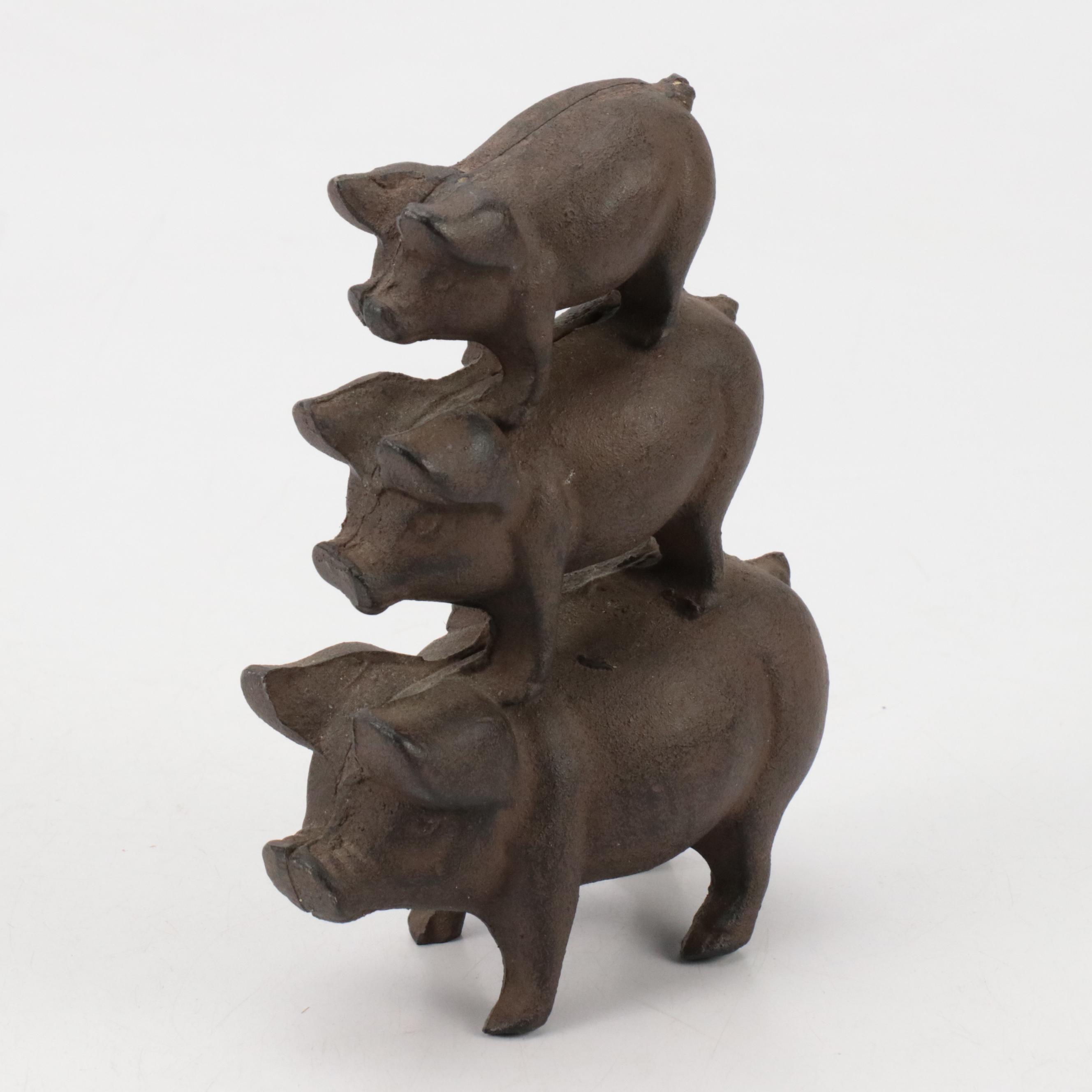 Pig Composite Chalkboard Figure with Trio Pig Cast Iron Figurine
