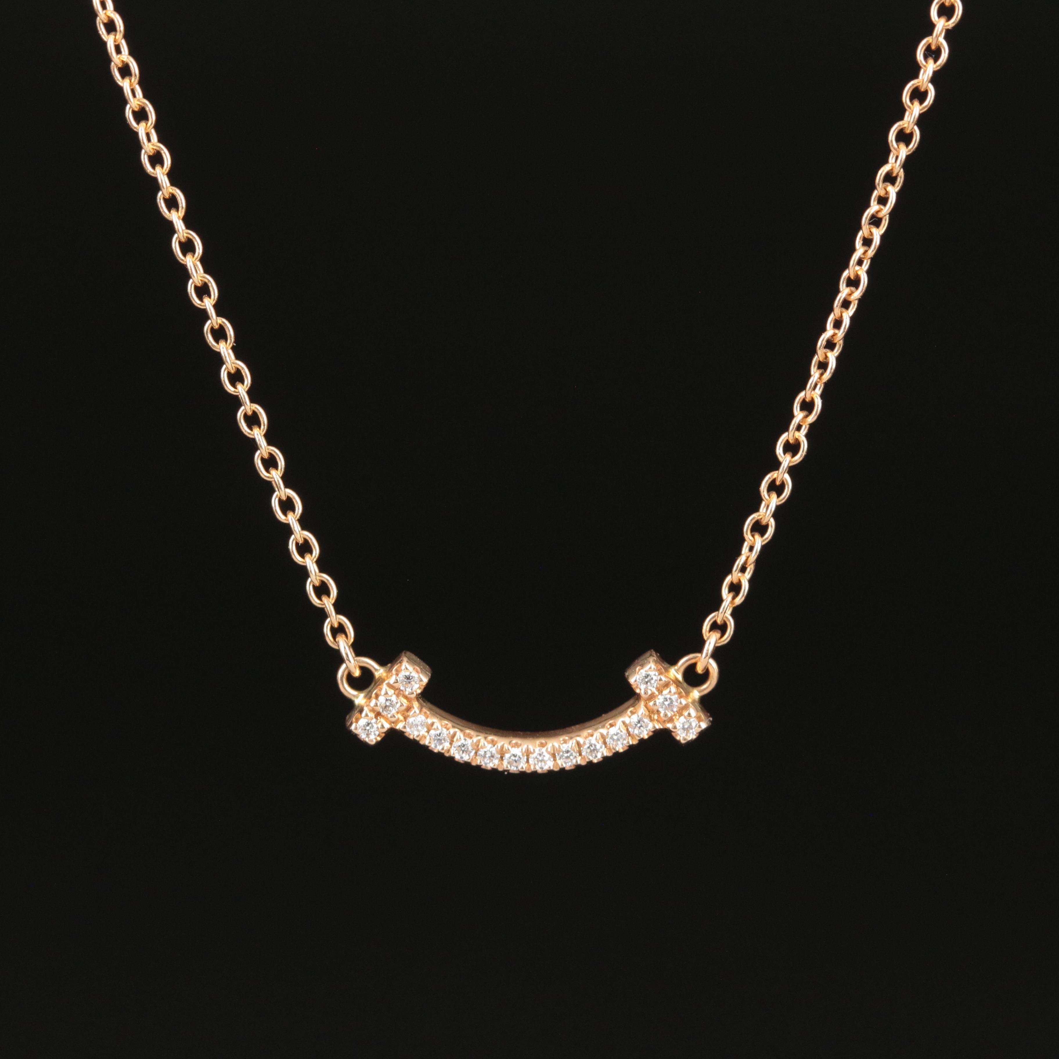 Tiffany & Co. "T Smile" 18K Rose Gold Diamond Smile Necklace