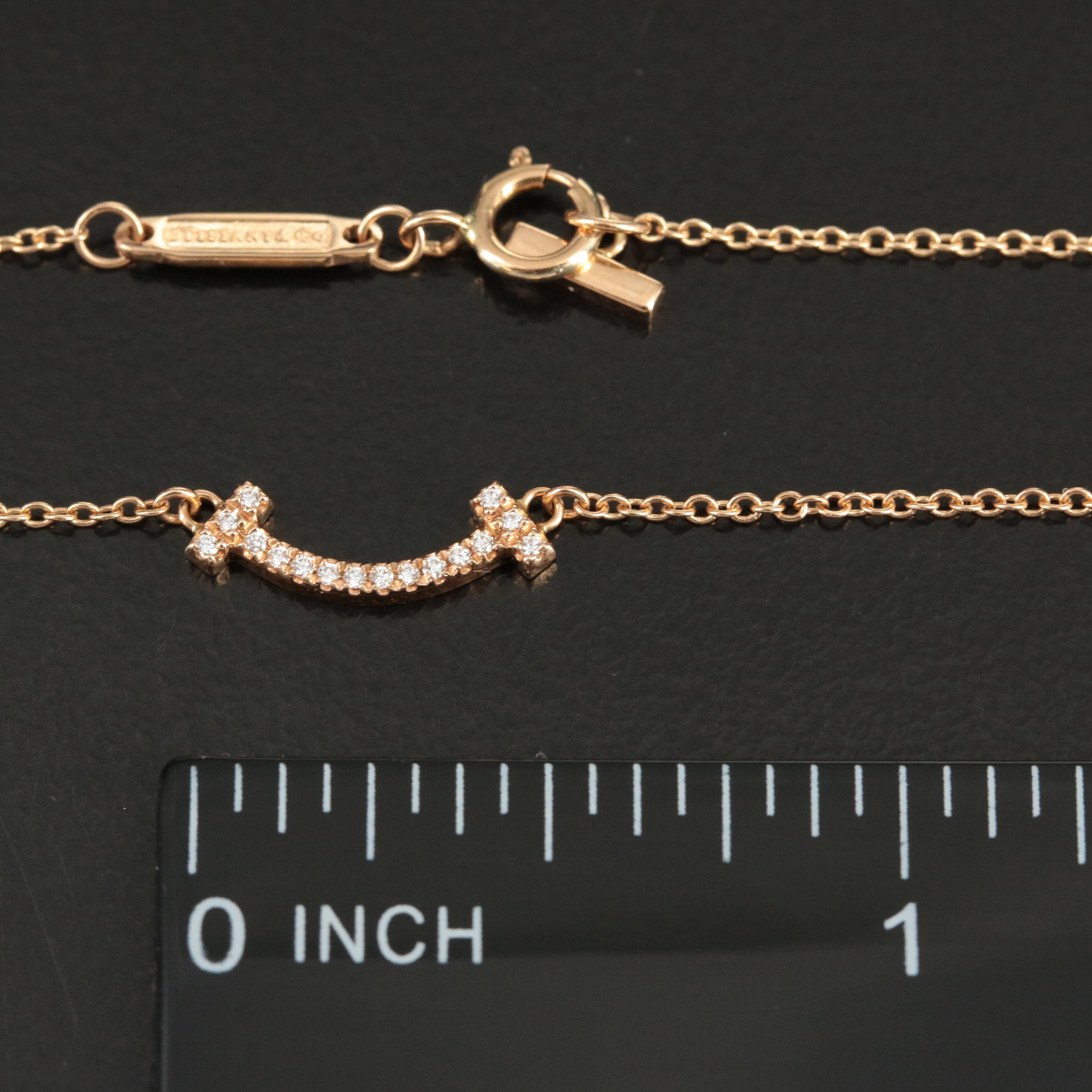 Tiffany & Co. "T Smile" 18K Rose Gold Diamond Smile Necklace