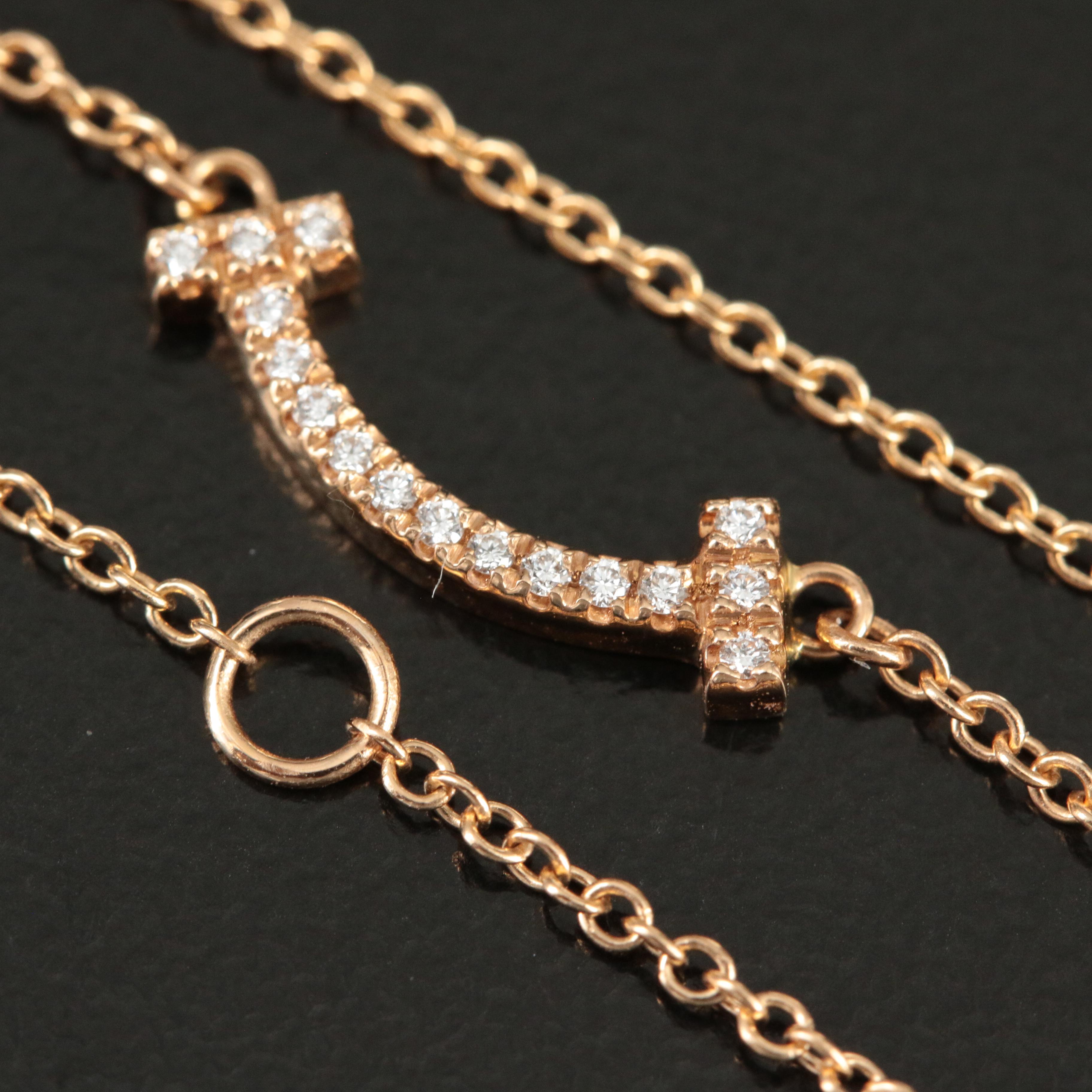 Tiffany & Co. "T Smile" 18K Rose Gold Diamond Smile Necklace