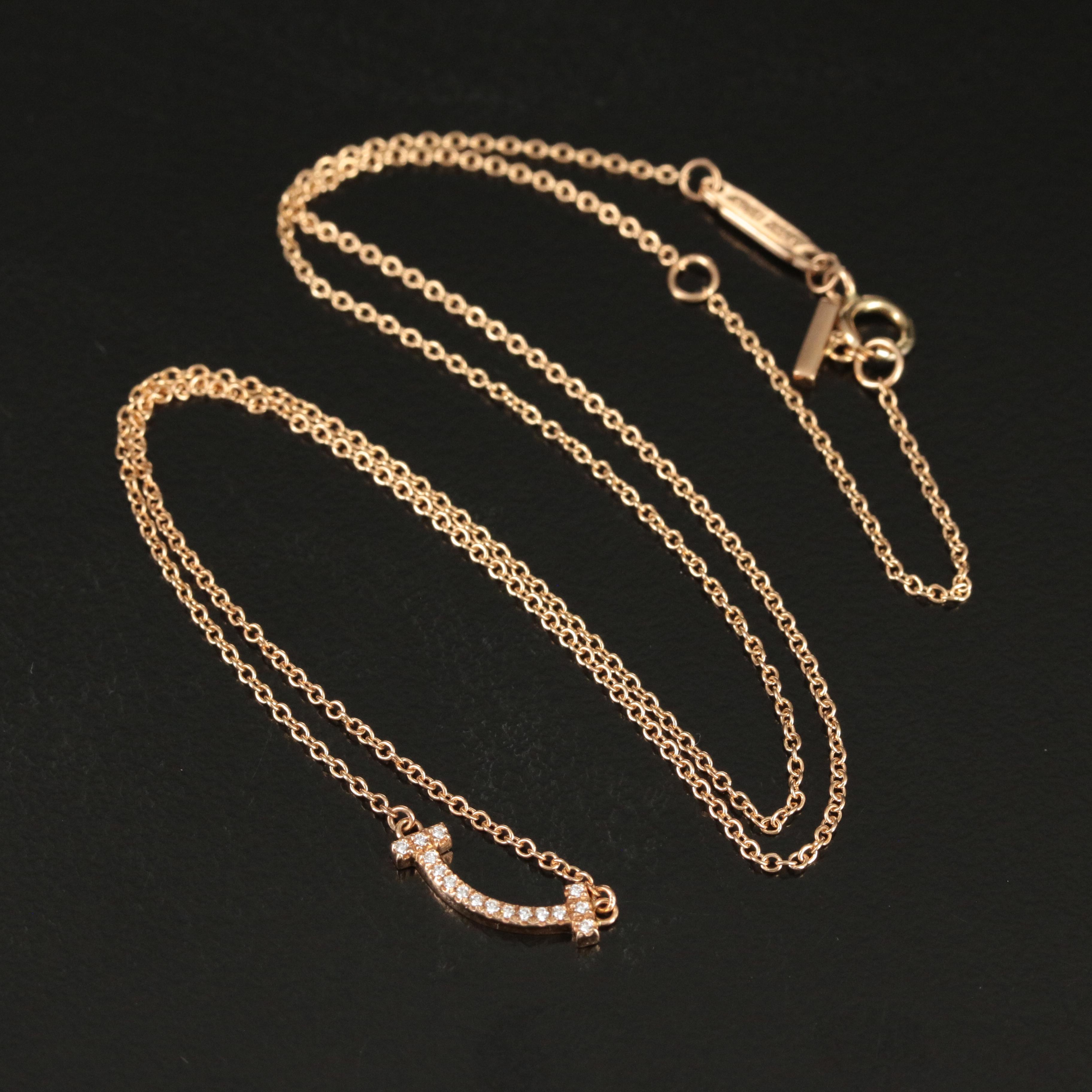 Tiffany & Co. "T Smile" 18K Rose Gold Diamond Smile Necklace