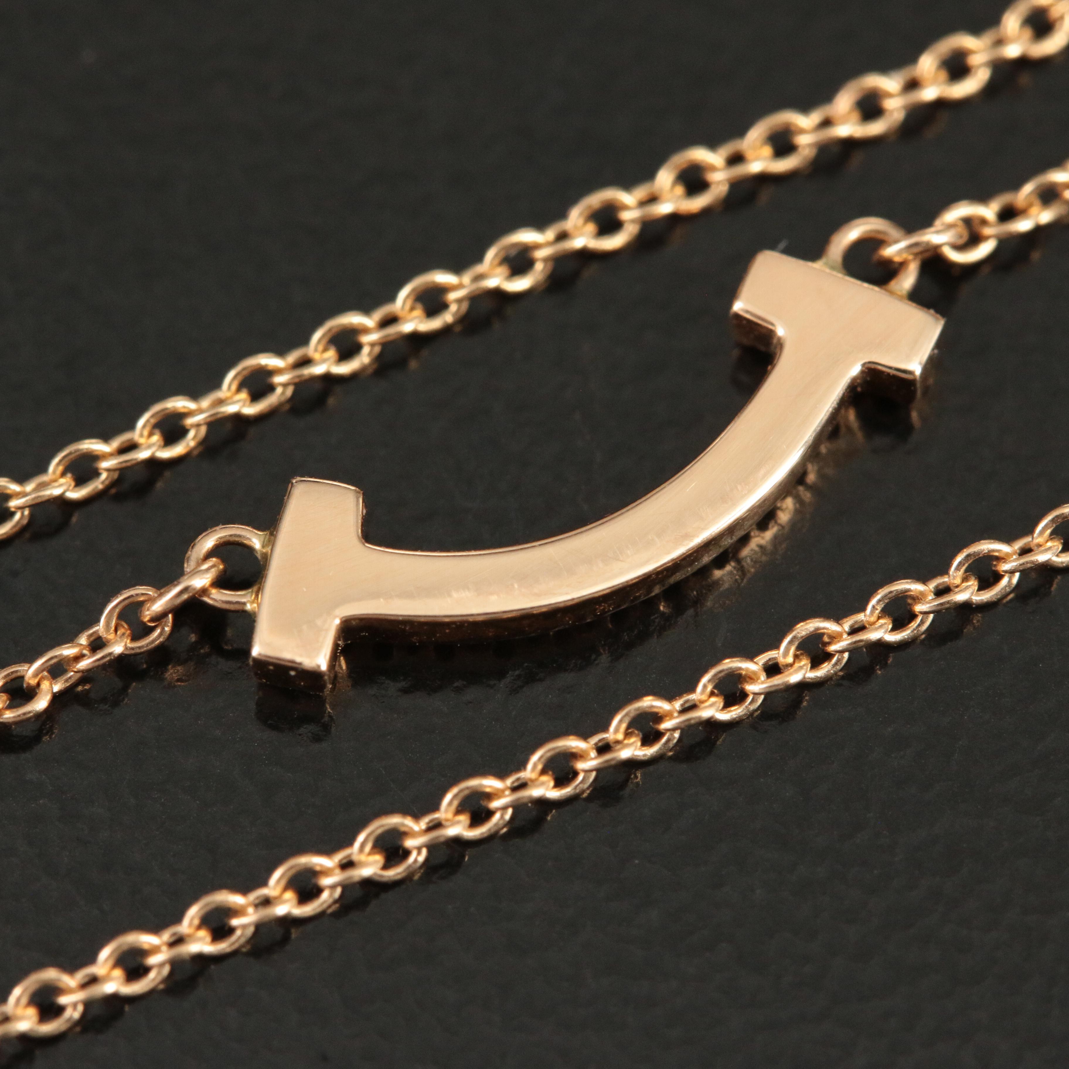 Tiffany & Co. "T Smile" 18K Rose Gold Diamond Smile Necklace