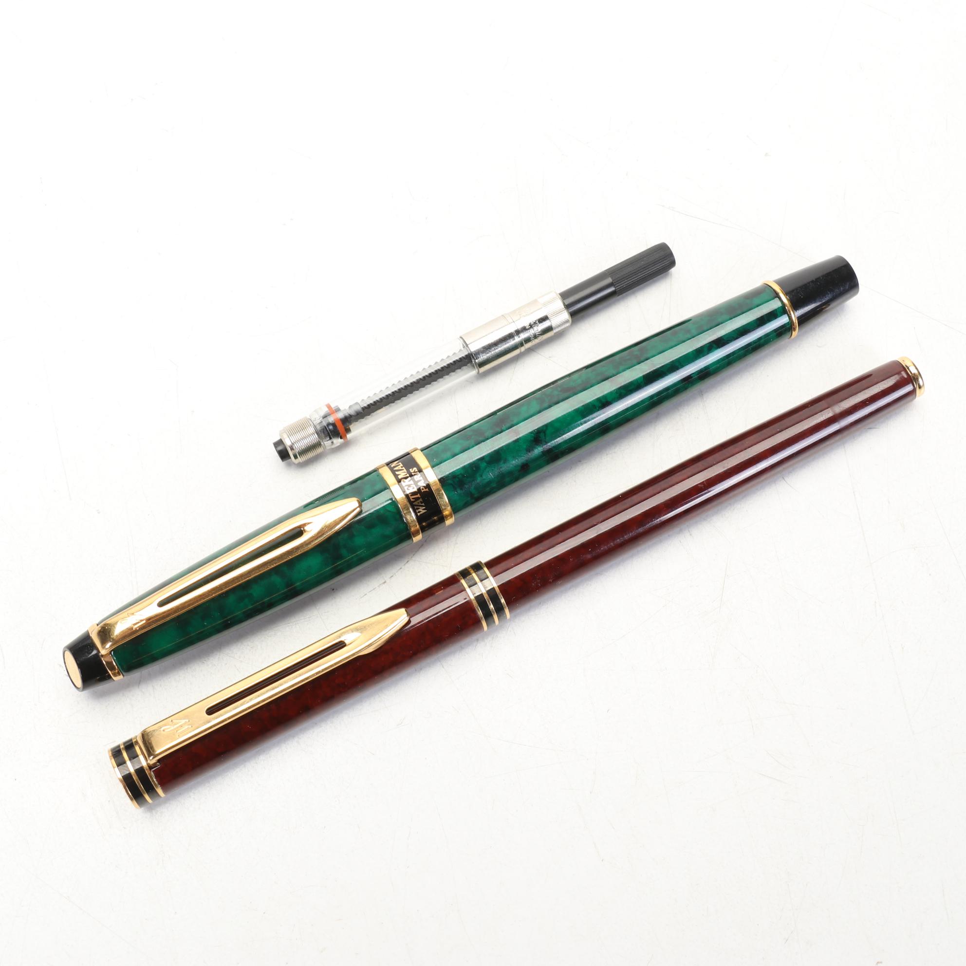 Two Waterman Fountain Pens and Parker Insignia Fountain and Ballpoint Pens