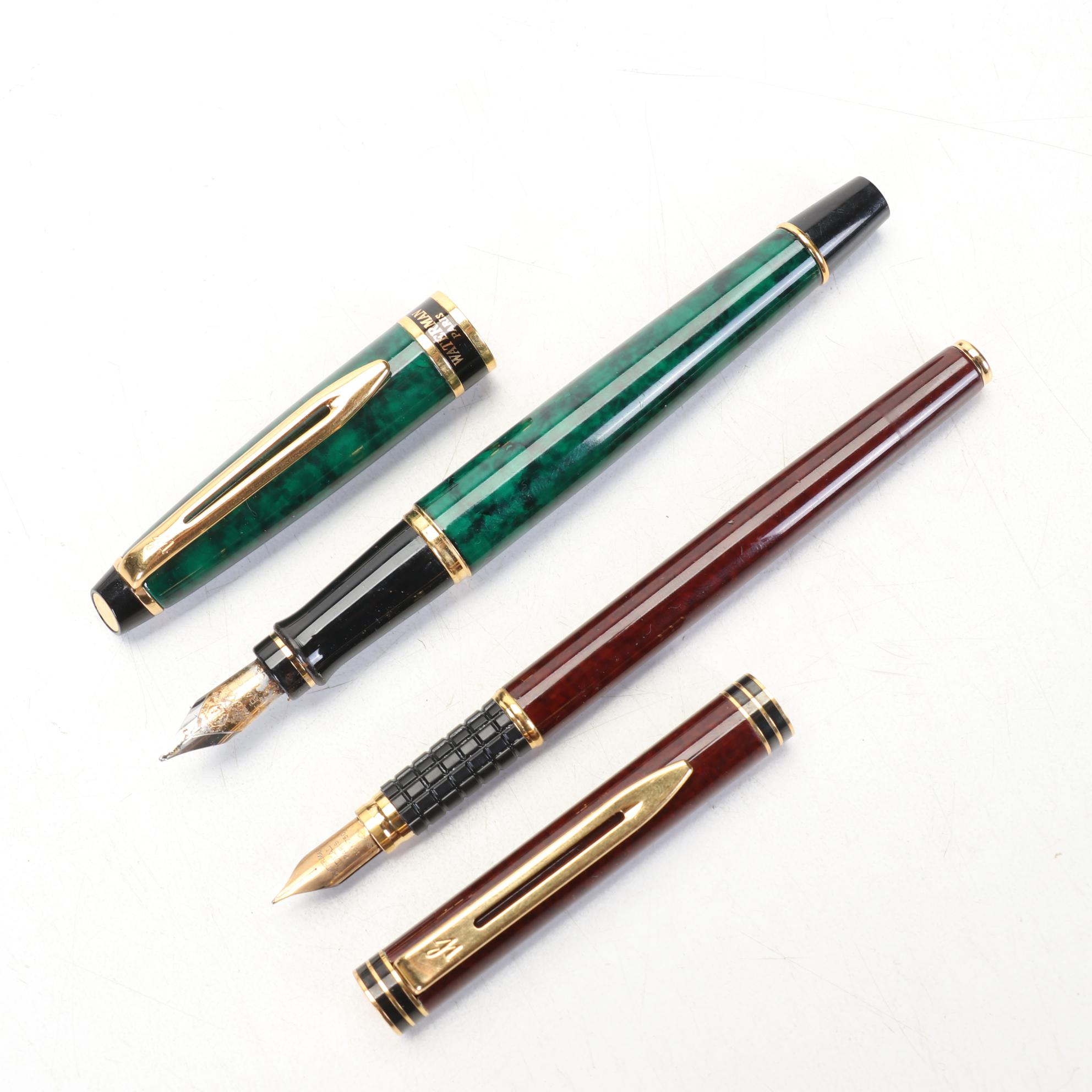 Two Waterman Fountain Pens and Parker Insignia Fountain and Ballpoint Pens