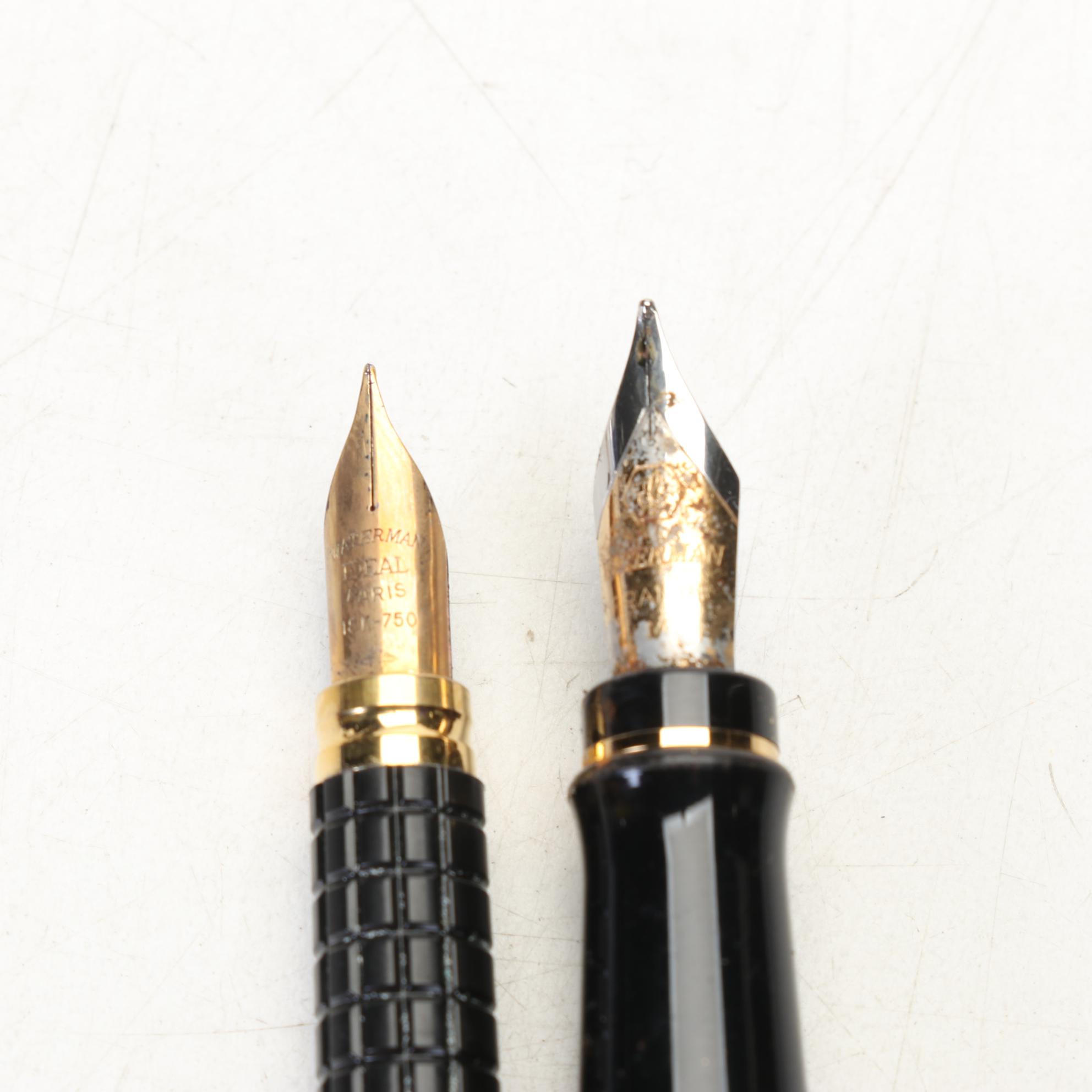 Two Waterman Fountain Pens and Parker Insignia Fountain and Ballpoint Pens
