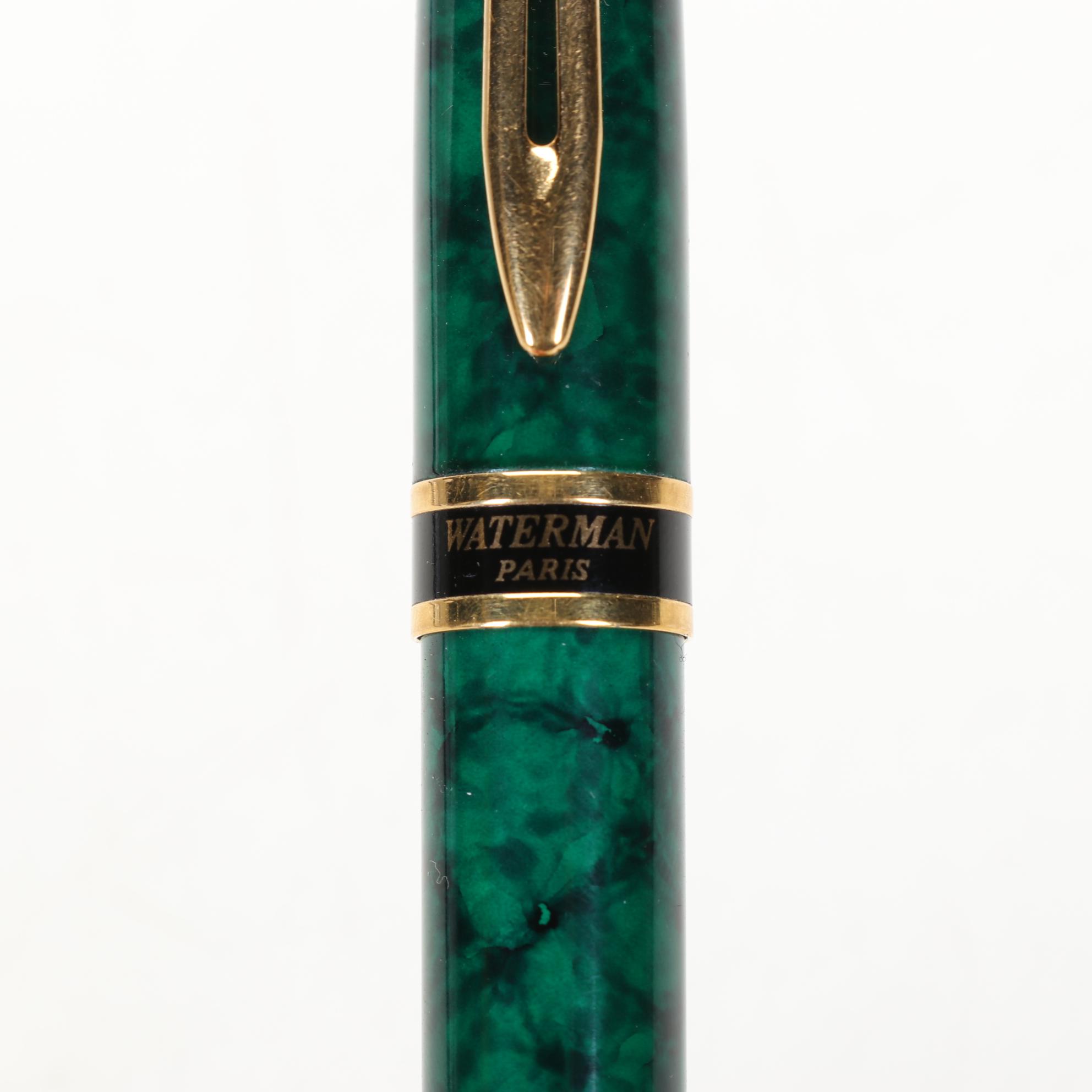 Two Waterman Fountain Pens and Parker Insignia Fountain and Ballpoint Pens