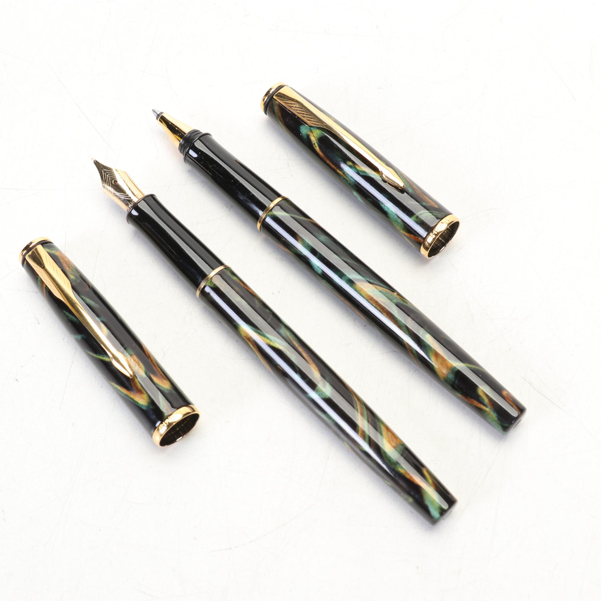 Two Waterman Fountain Pens and Parker Insignia Fountain and Ballpoint Pens