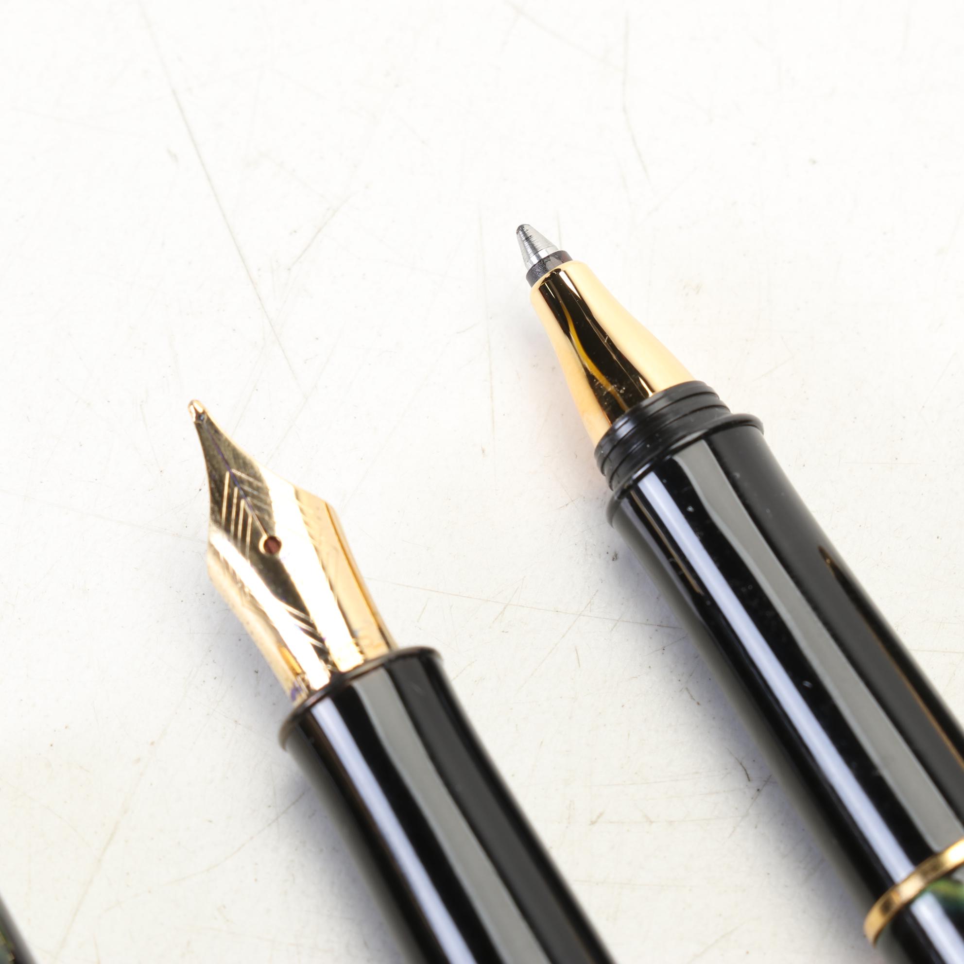 Two Waterman Fountain Pens and Parker Insignia Fountain and Ballpoint Pens