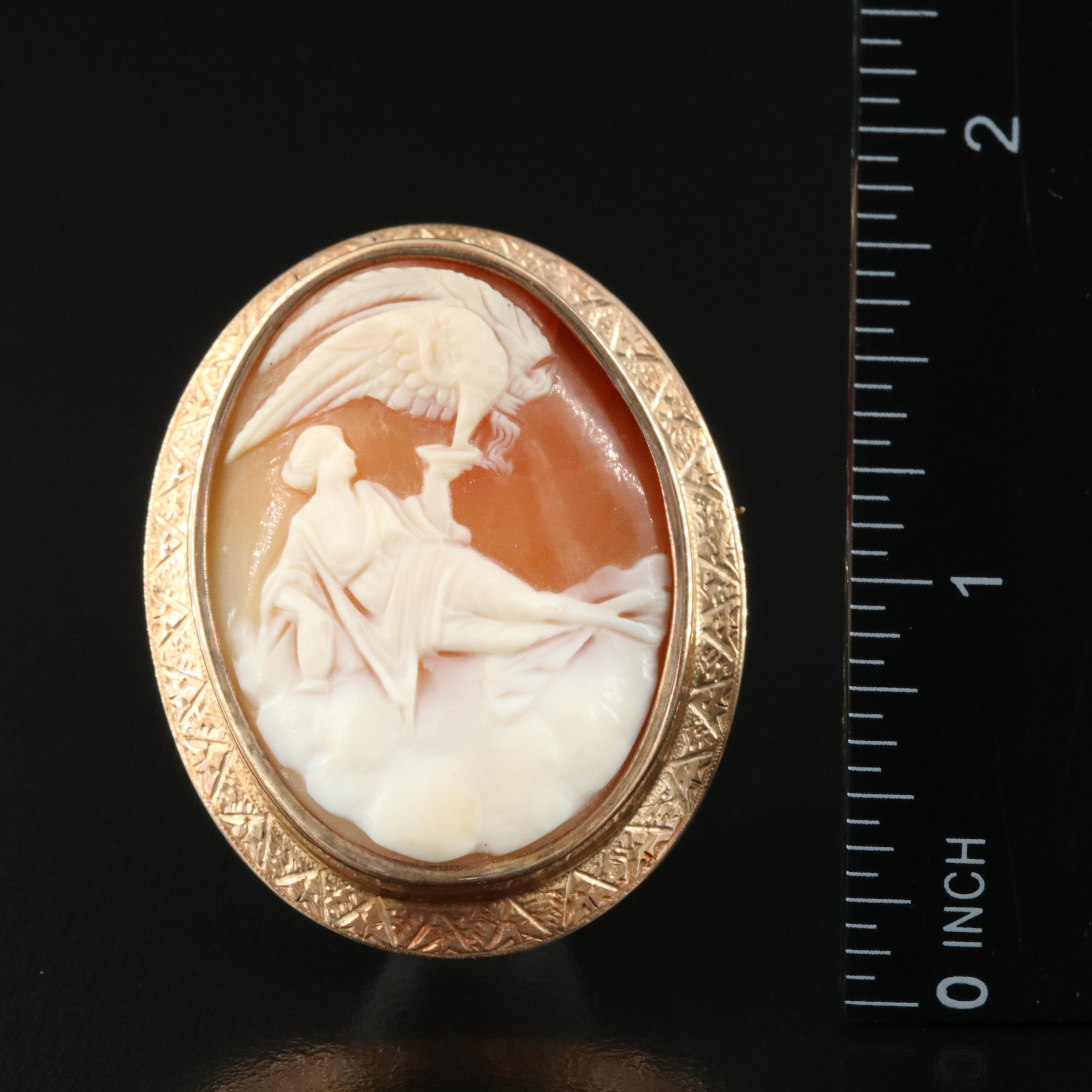14K Leda and the Swan Shell Cameo Converter Brooch