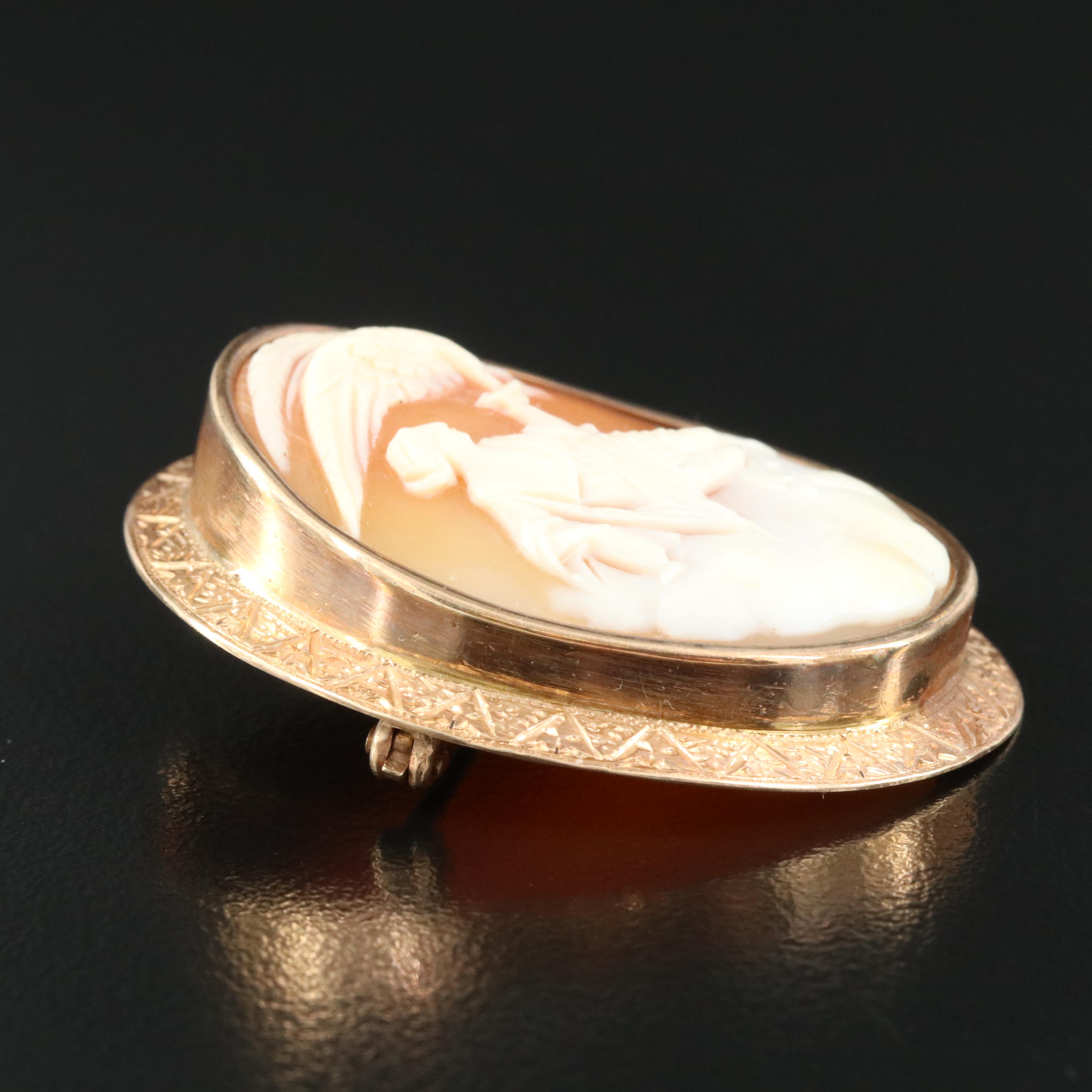14K Leda and the Swan Shell Cameo Converter Brooch