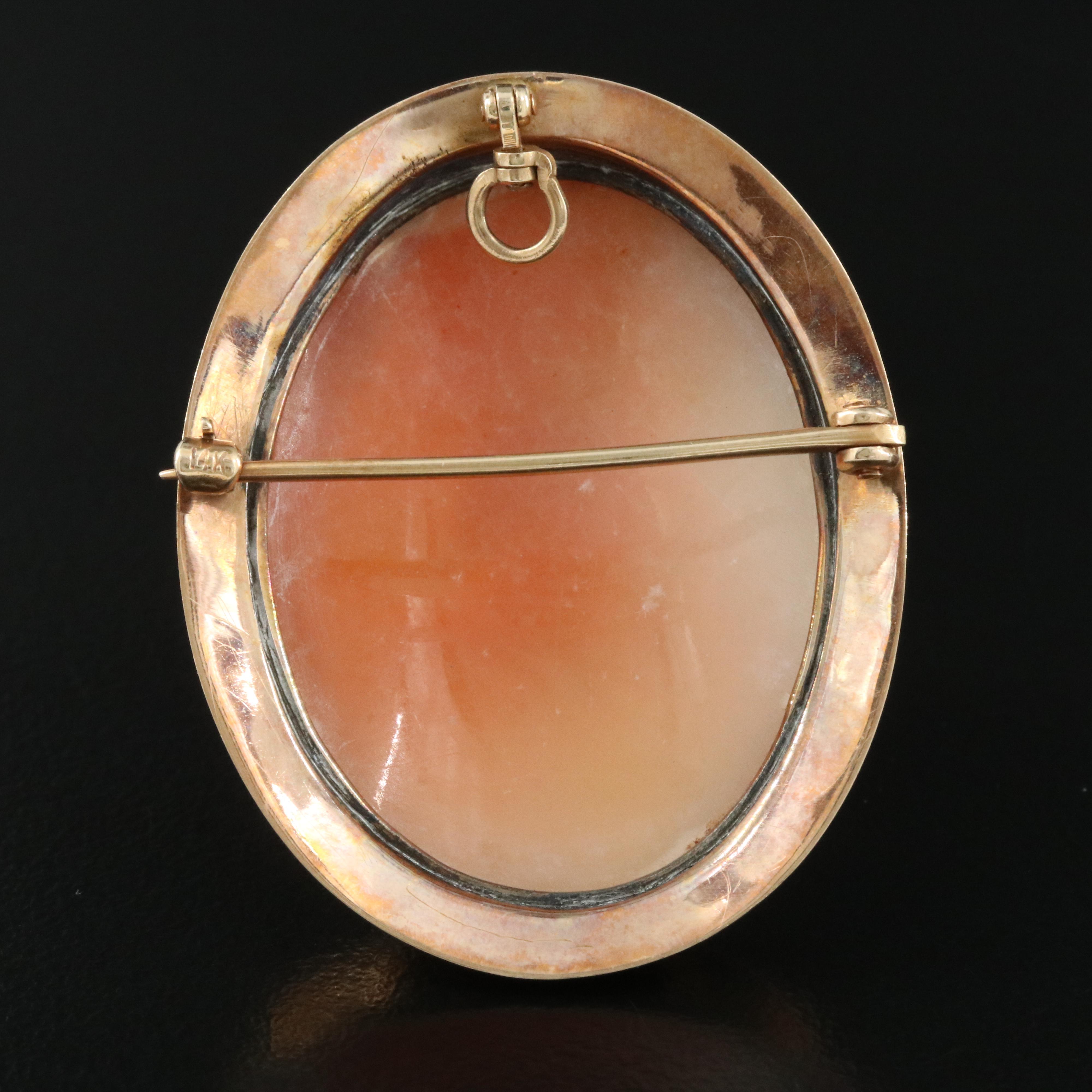 14K Leda and the Swan Shell Cameo Converter Brooch