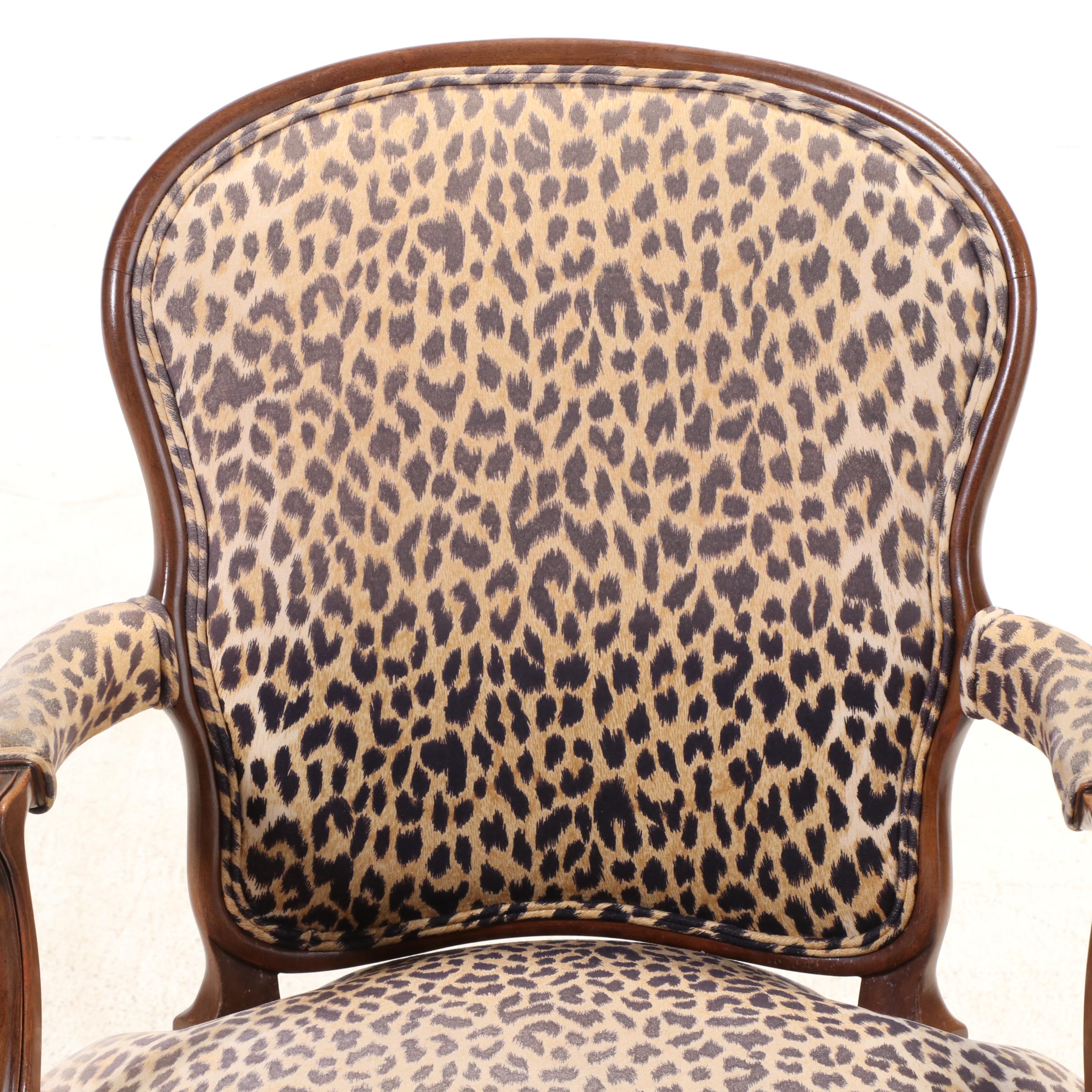 Louis XV Style Mahogany and Leopard Print Fauteuil, Late 20th Century