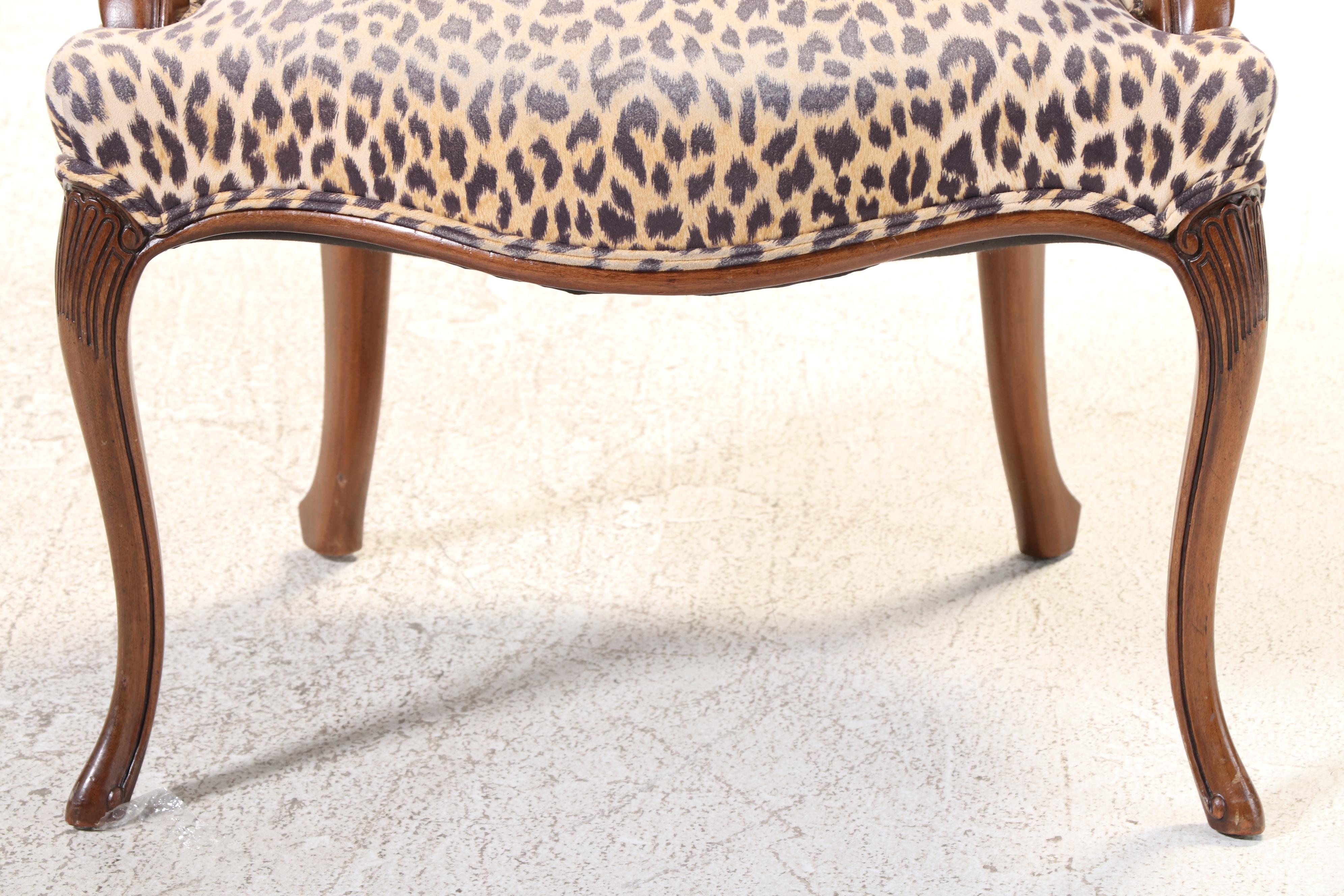 Louis XV Style Mahogany and Leopard Print Fauteuil, Late 20th Century
