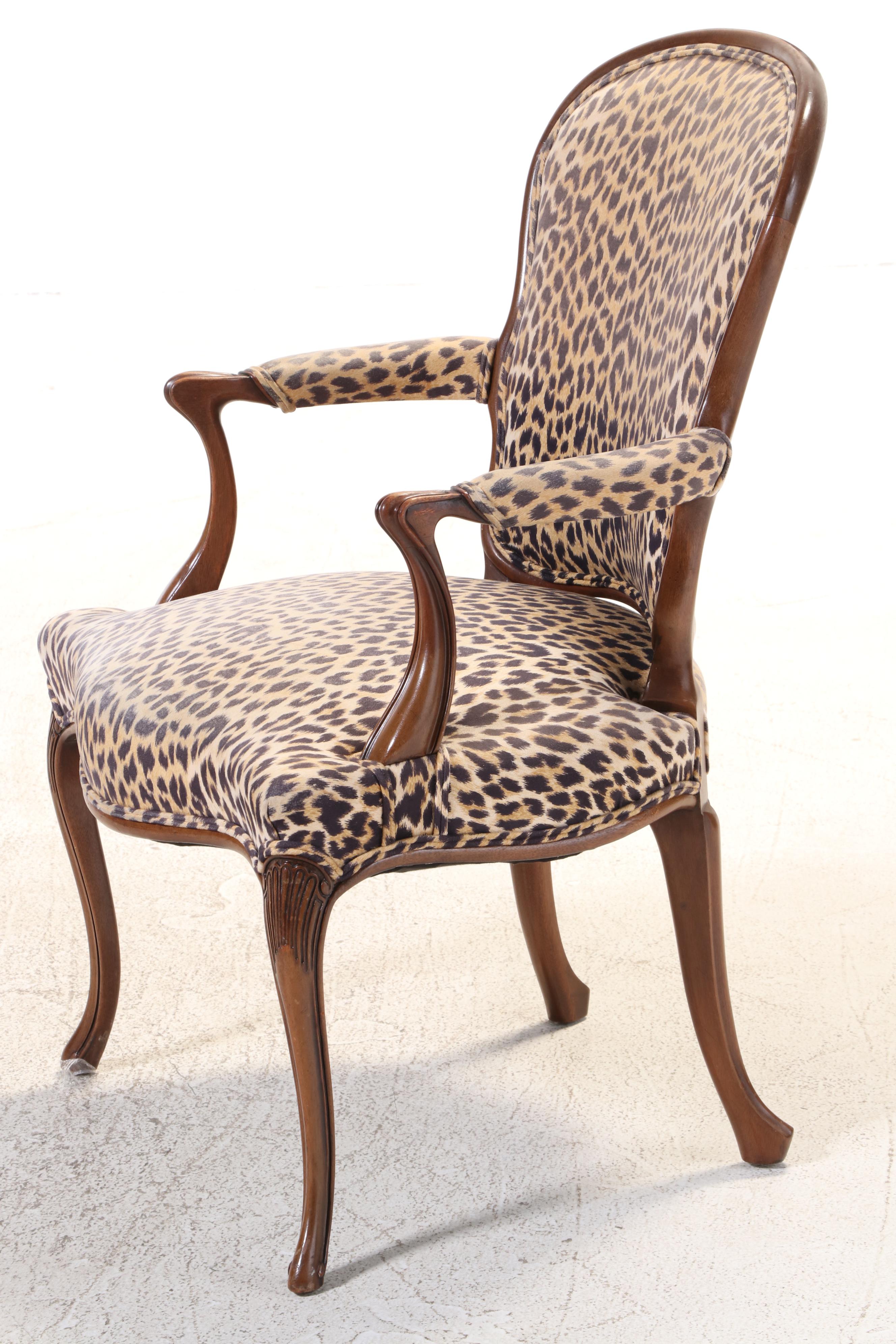 Louis XV Style Mahogany and Leopard Print Fauteuil, Late 20th Century
