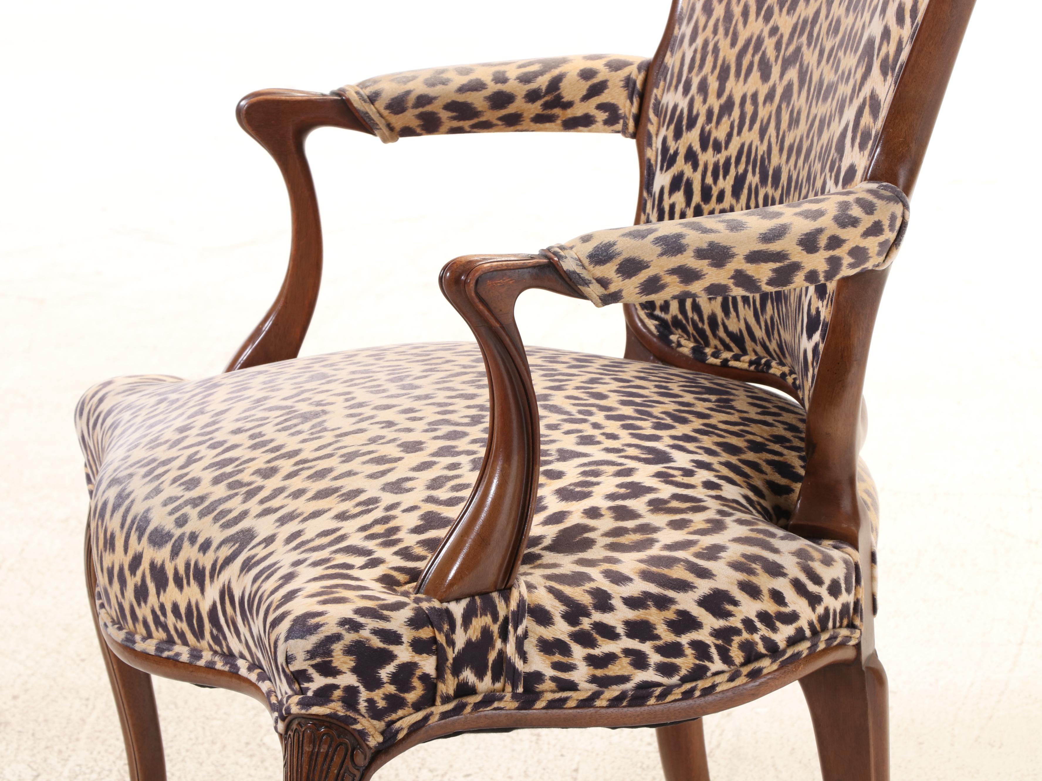 Louis XV Style Mahogany and Leopard Print Fauteuil, Late 20th Century