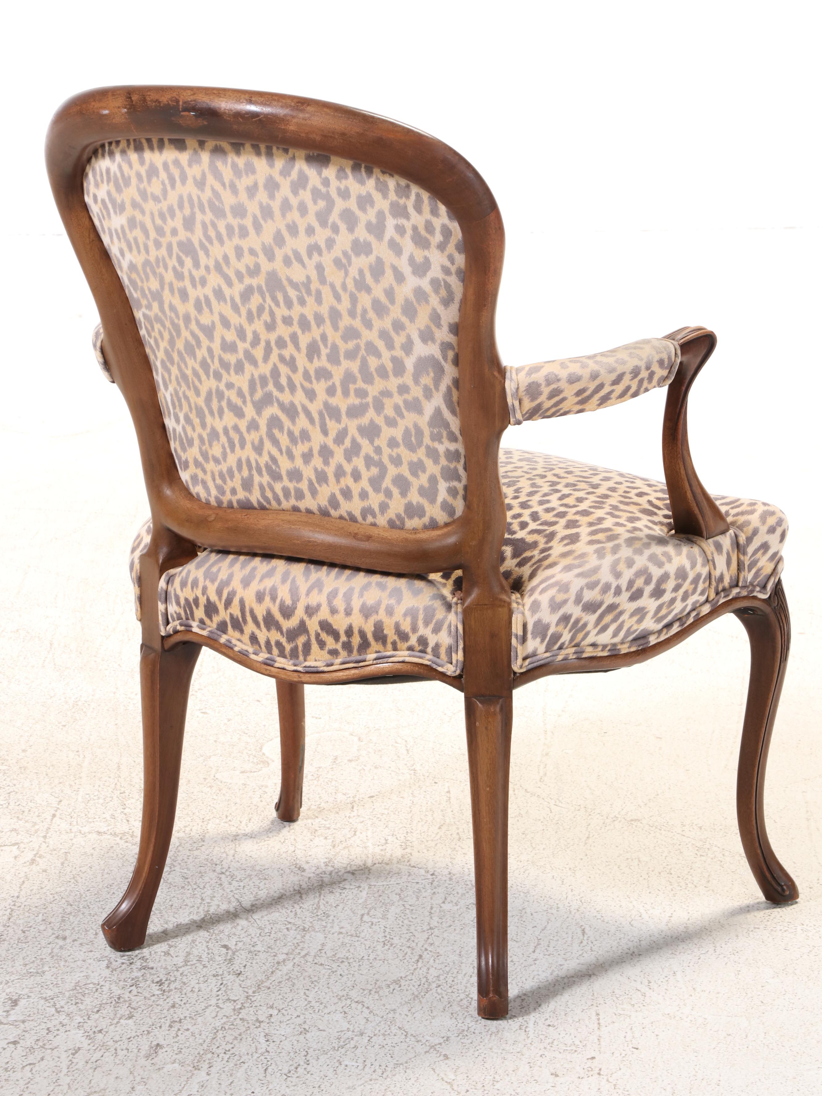 Louis XV Style Mahogany and Leopard Print Fauteuil, Late 20th Century