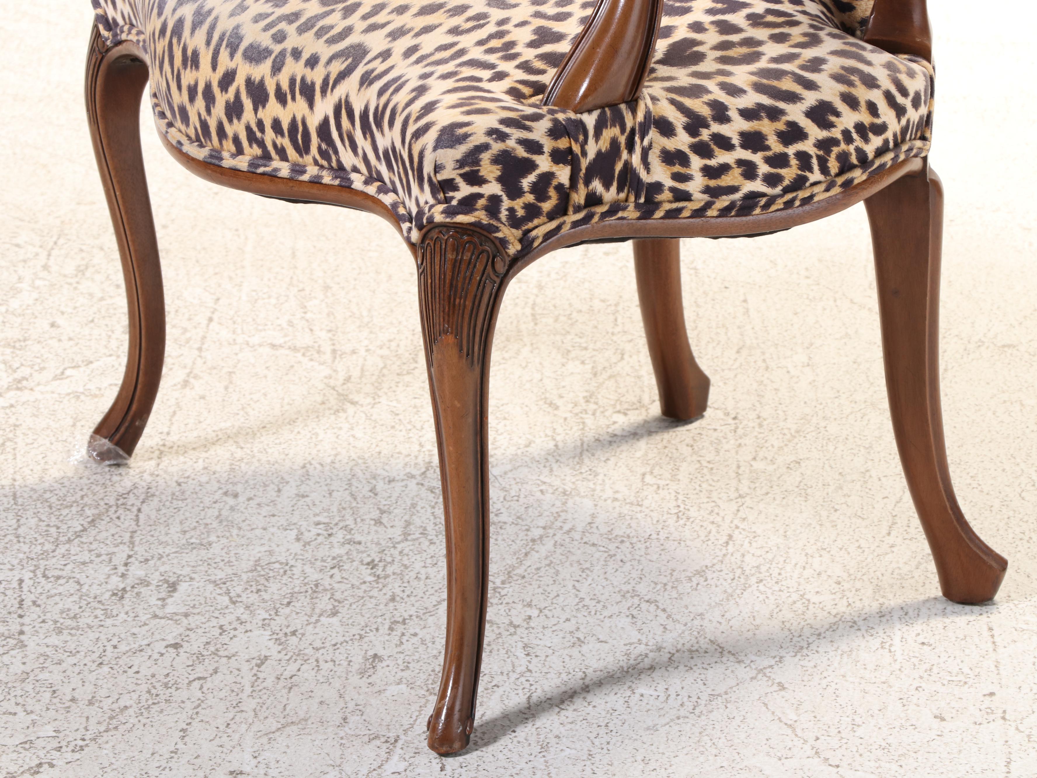 Louis XV Style Mahogany and Leopard Print Fauteuil, Late 20th Century