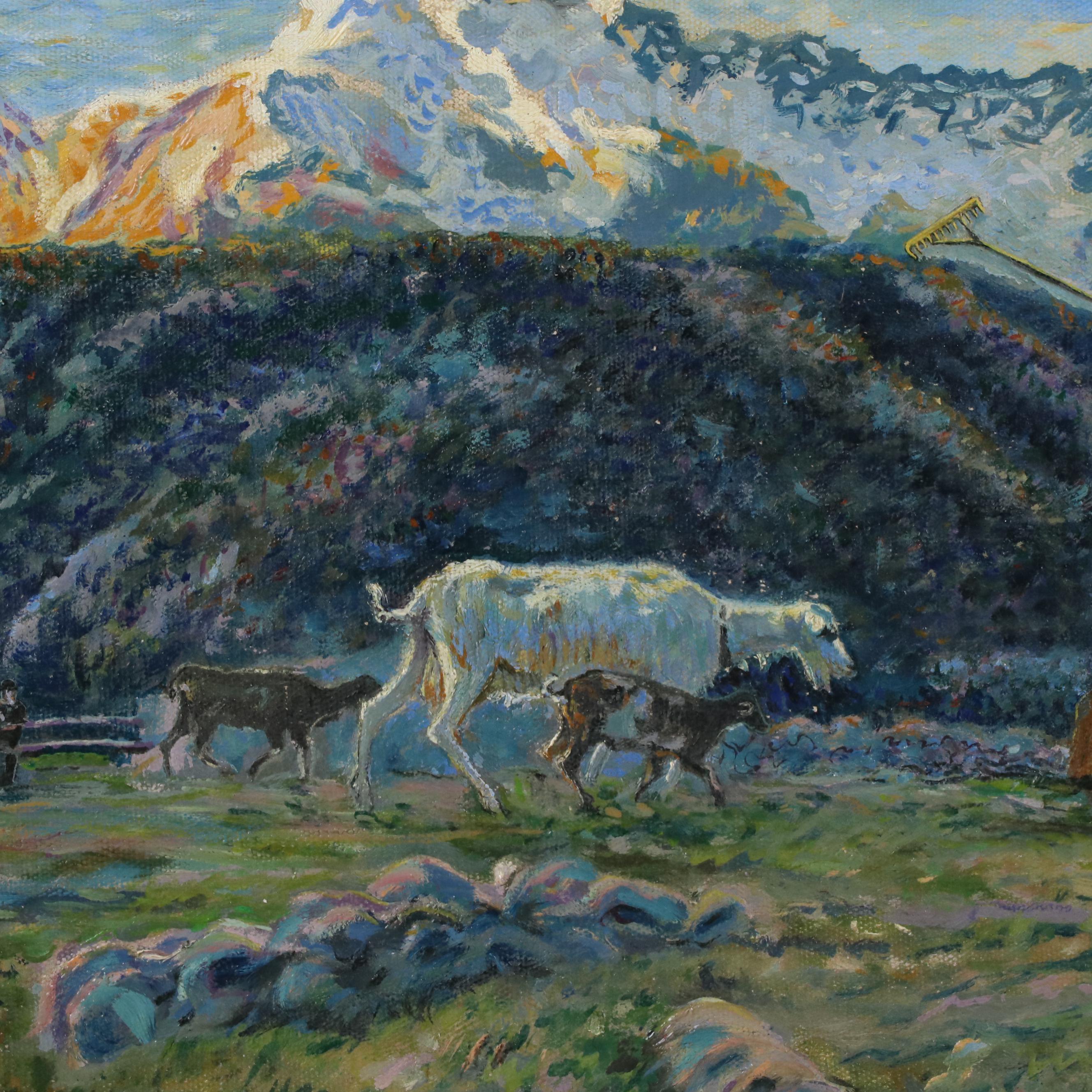 Rena Victoria Rockwell Oil Painting of Alpine Pastoral Landscape, 1930