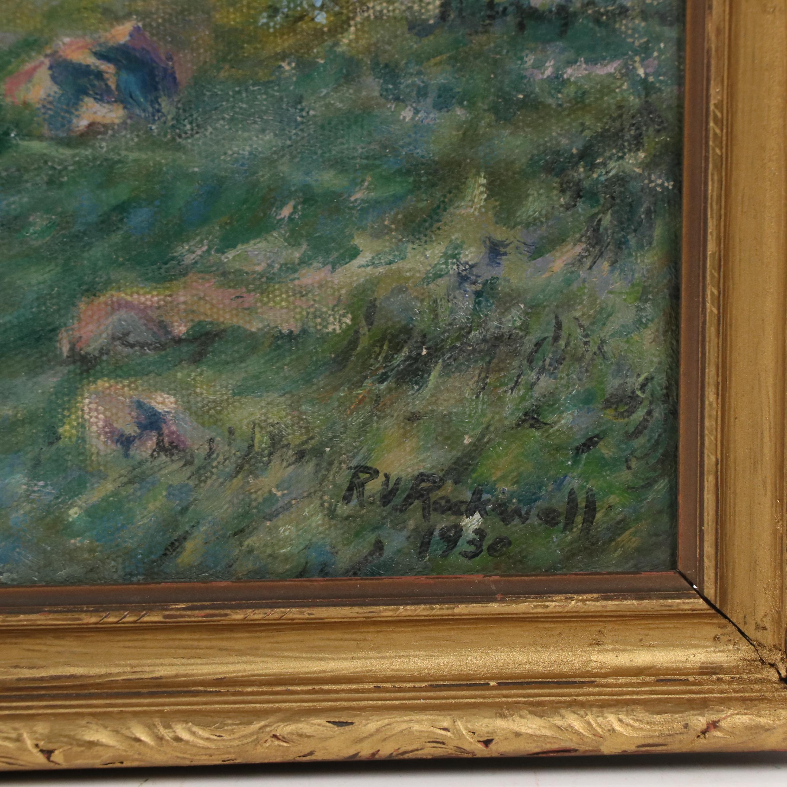 Rena Victoria Rockwell Oil Painting of Alpine Pastoral Landscape, 1930