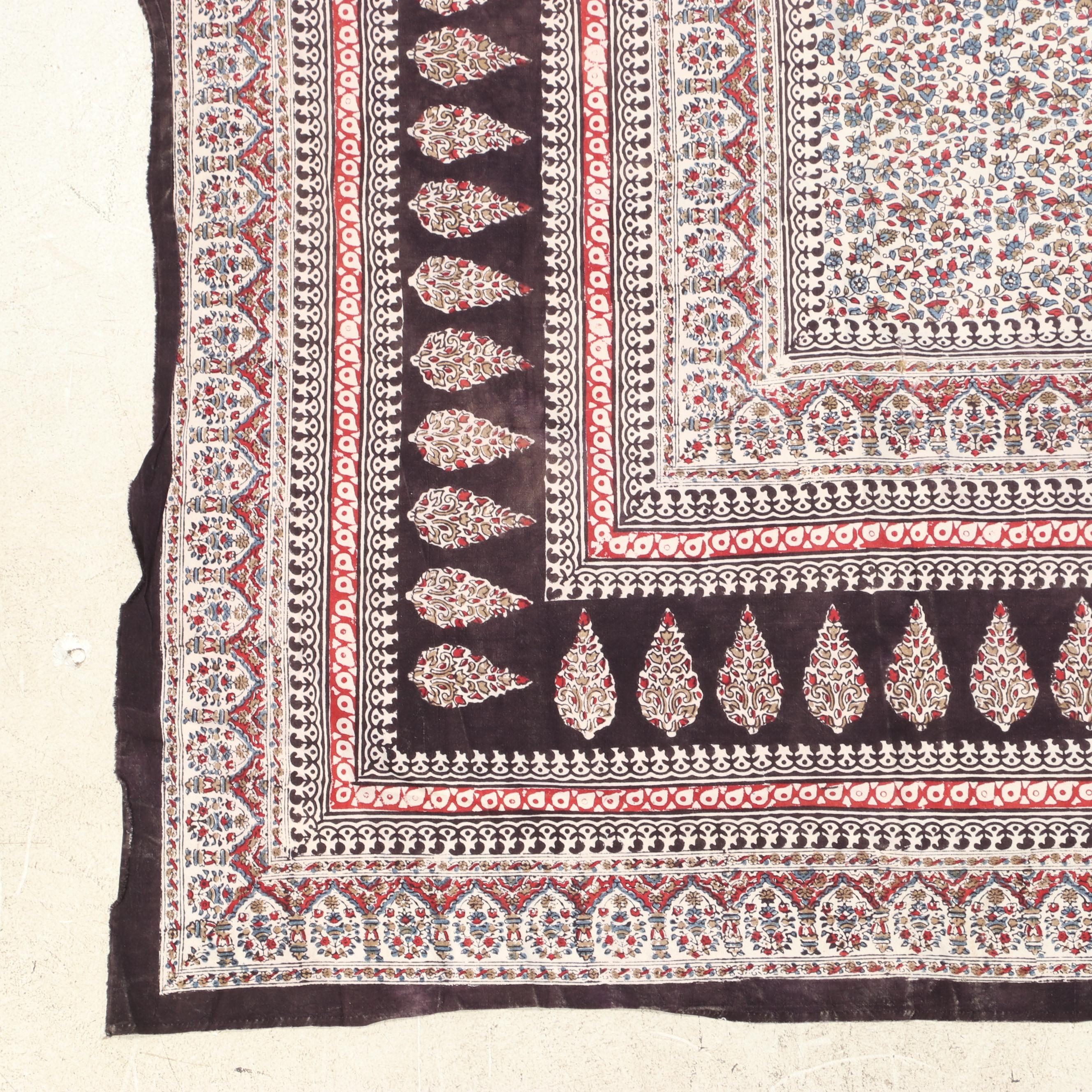 Handmade South Asian Screen Printed Cotton Textile Coverlet, Other Woven Textile