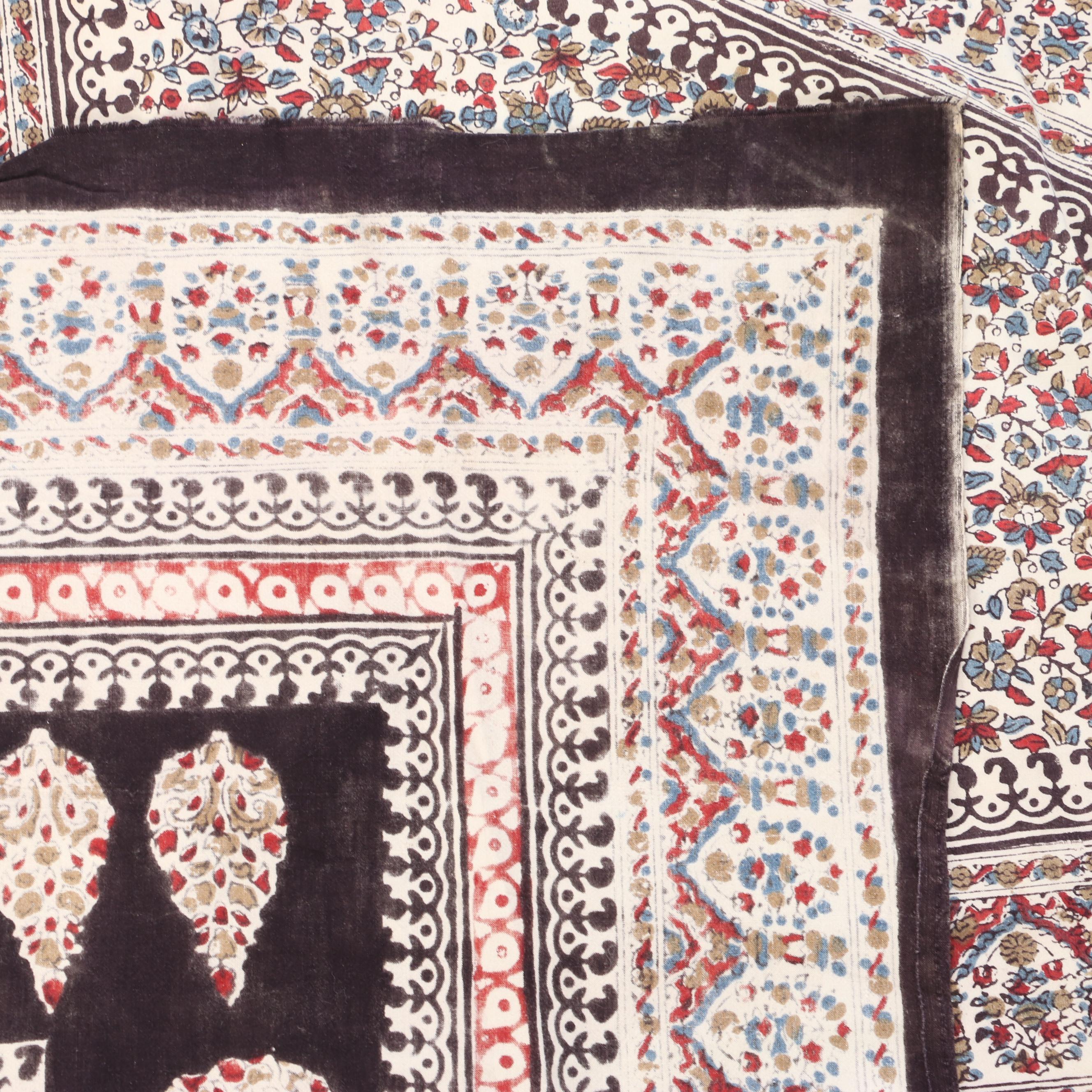 Handmade South Asian Screen Printed Cotton Textile Coverlet, Other Woven Textile