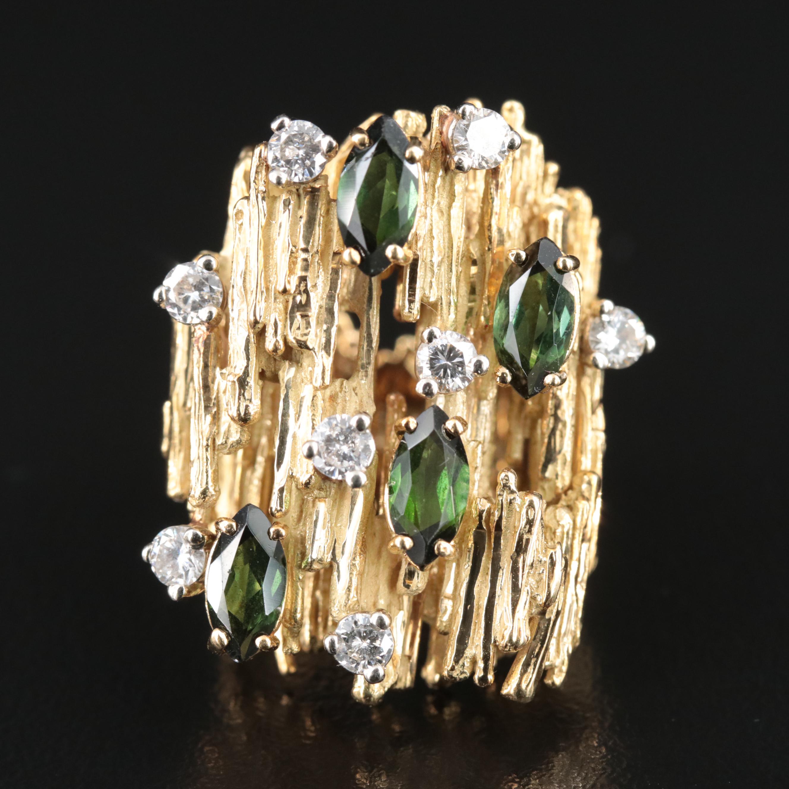 1970s Diamond and Tourmaline 14K Ring