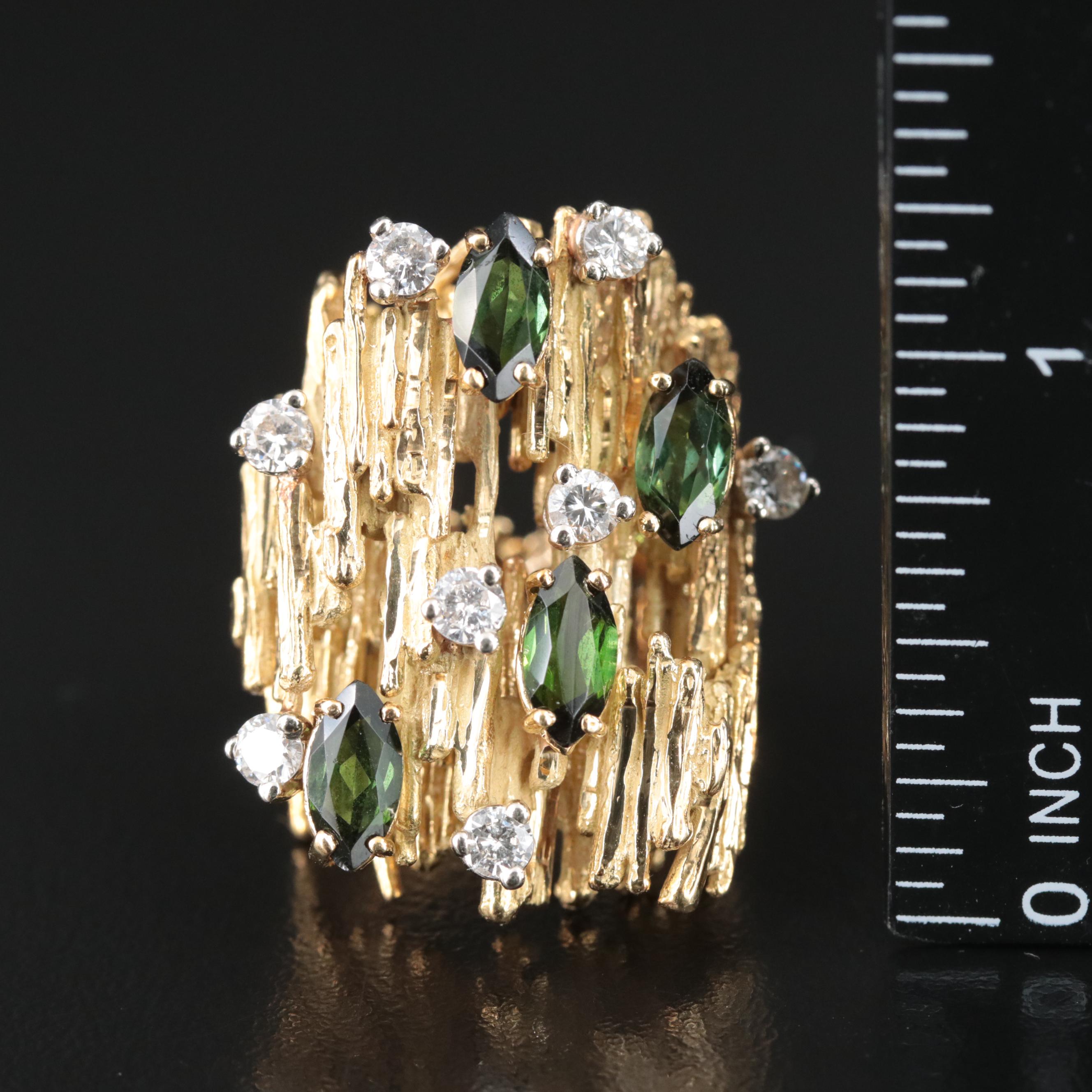 1970s Diamond and Tourmaline 14K Ring
