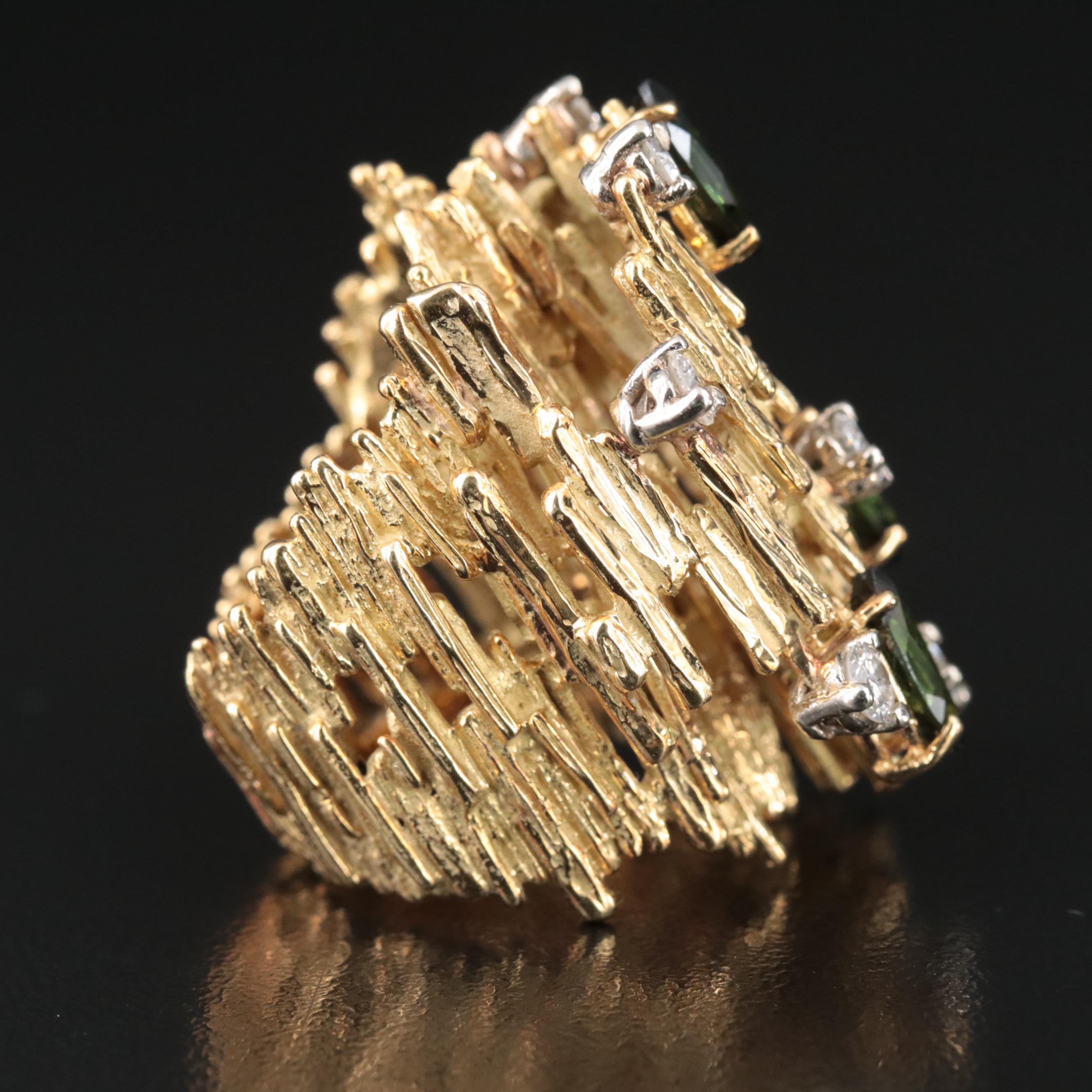1970s Diamond and Tourmaline 14K Ring