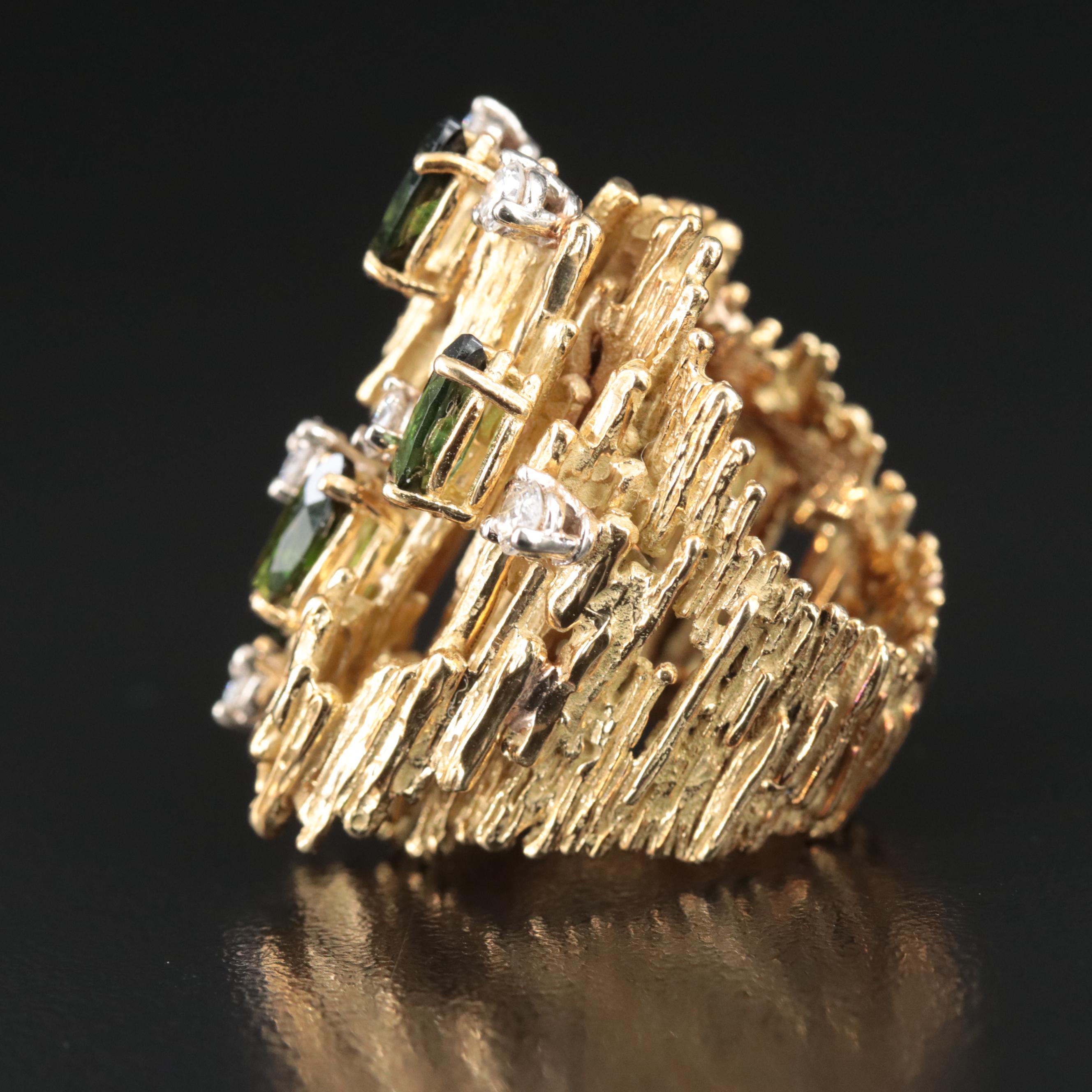 1970s Diamond and Tourmaline 14K Ring