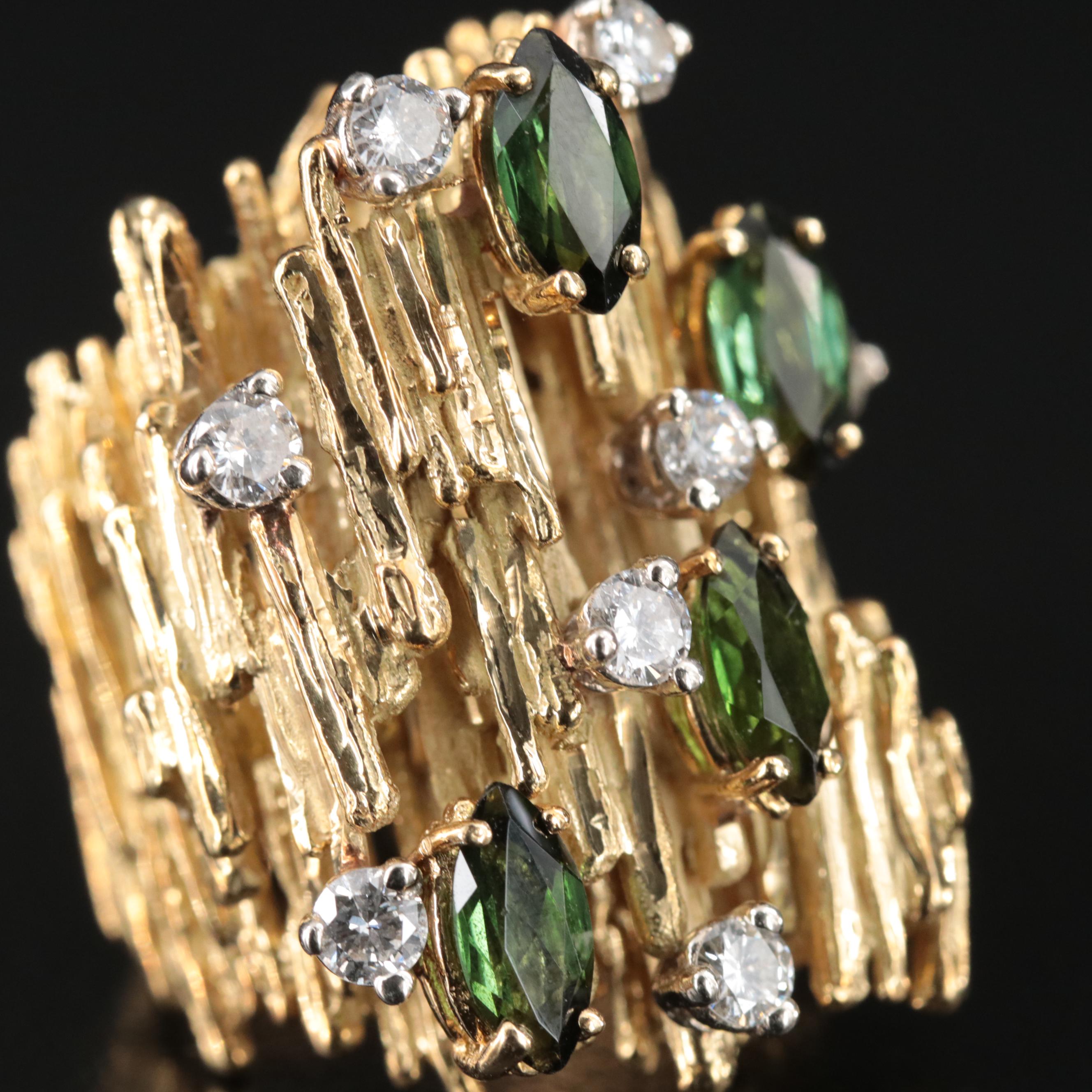 1970s Diamond and Tourmaline 14K Ring