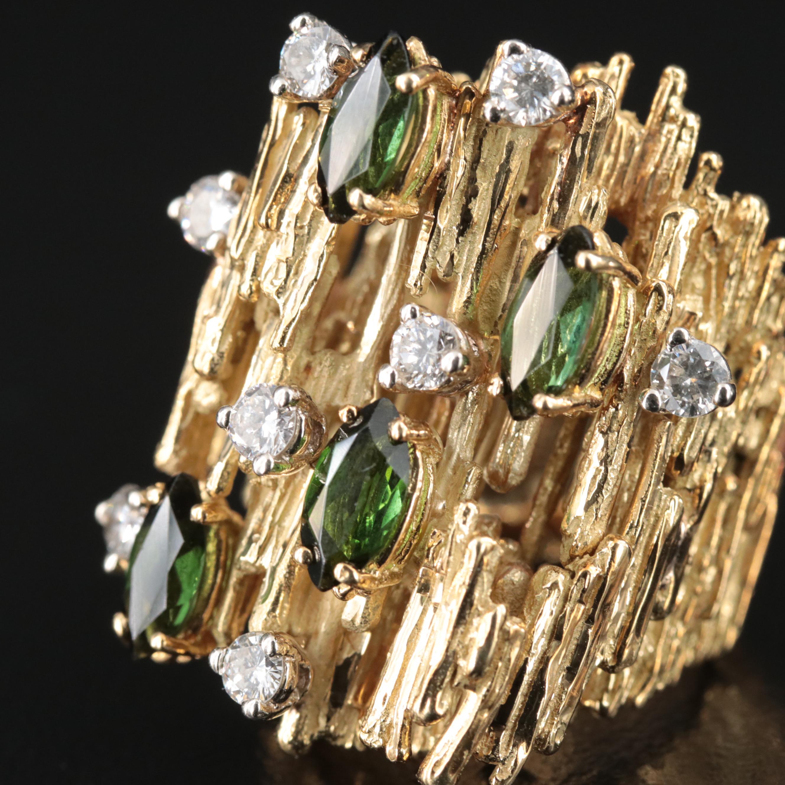 1970s Diamond and Tourmaline 14K Ring