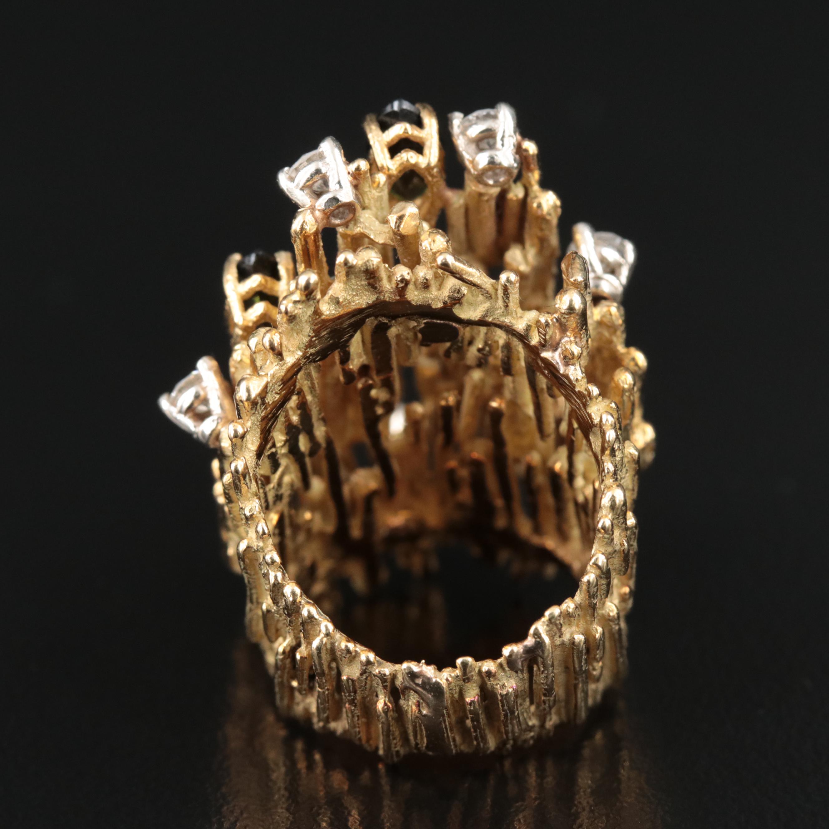 1970s Diamond and Tourmaline 14K Ring