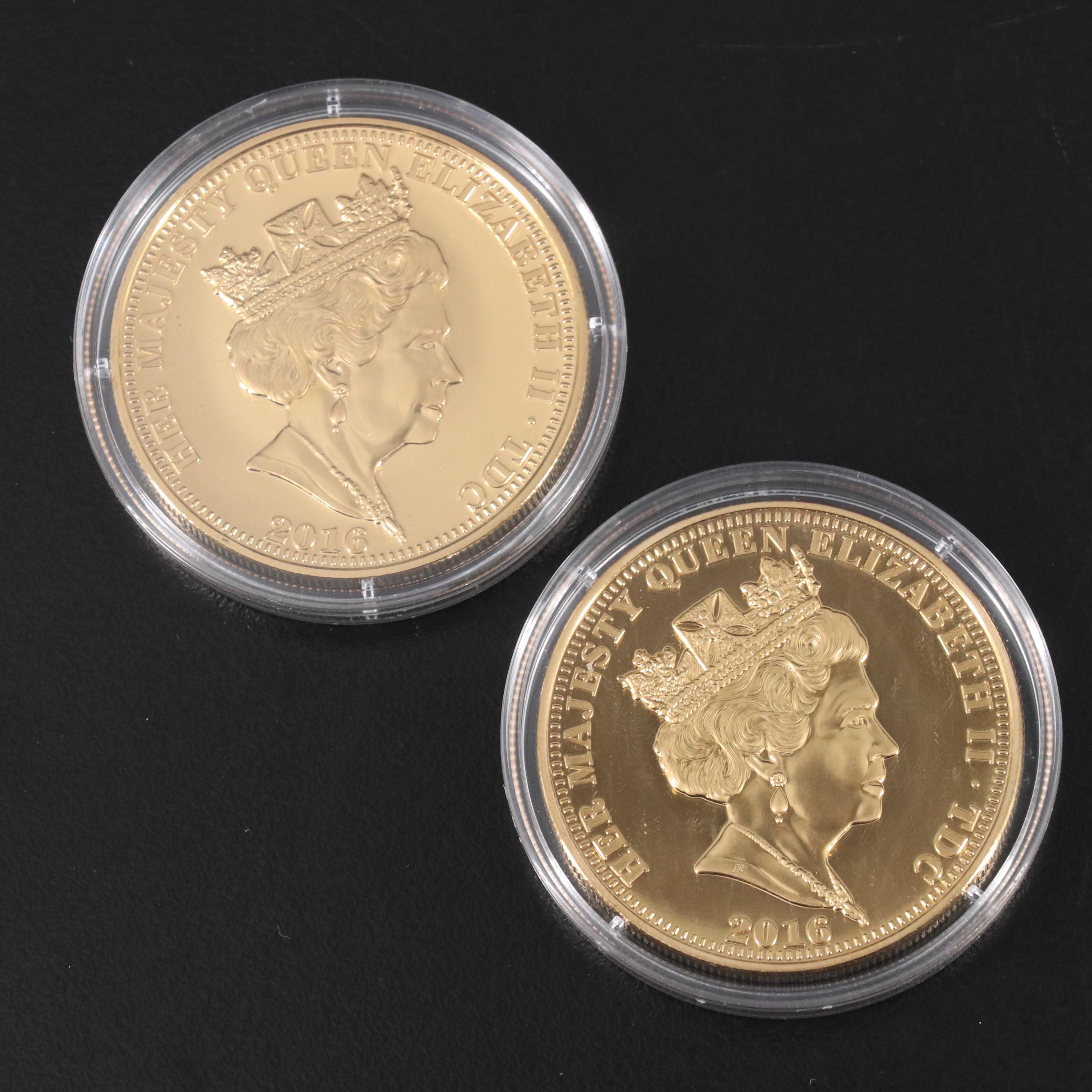 2016 Gold Plated Set of One Crown Coins With Queen Elizabeth