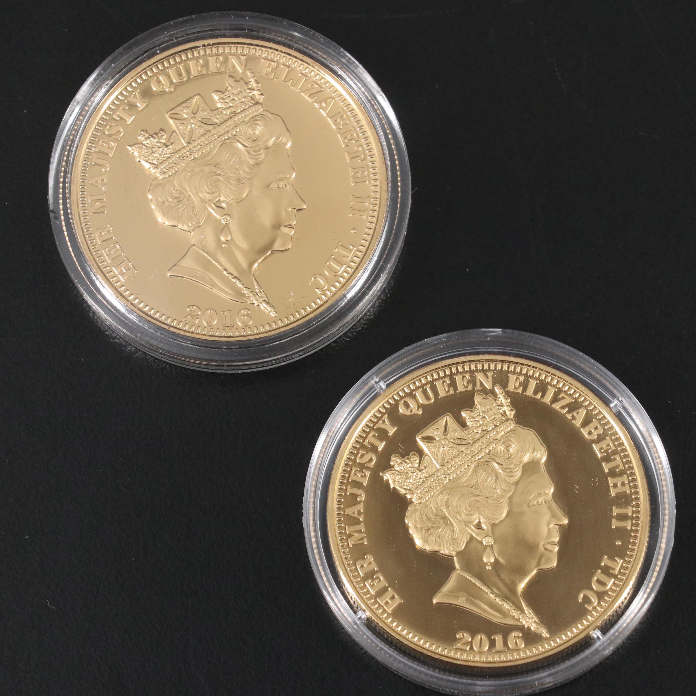 2016 Gold Plated Set of One Crown Coins With Queen Elizabeth