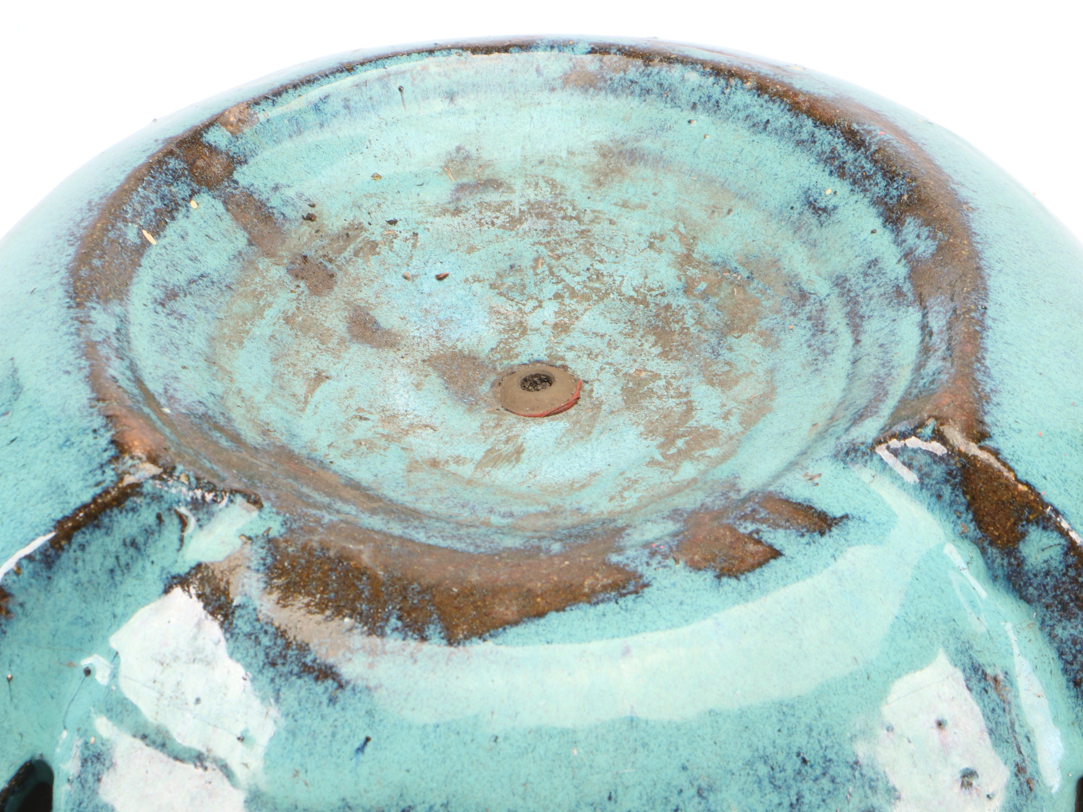 Blue Glazed Ceramic Garden Fountain Vessel