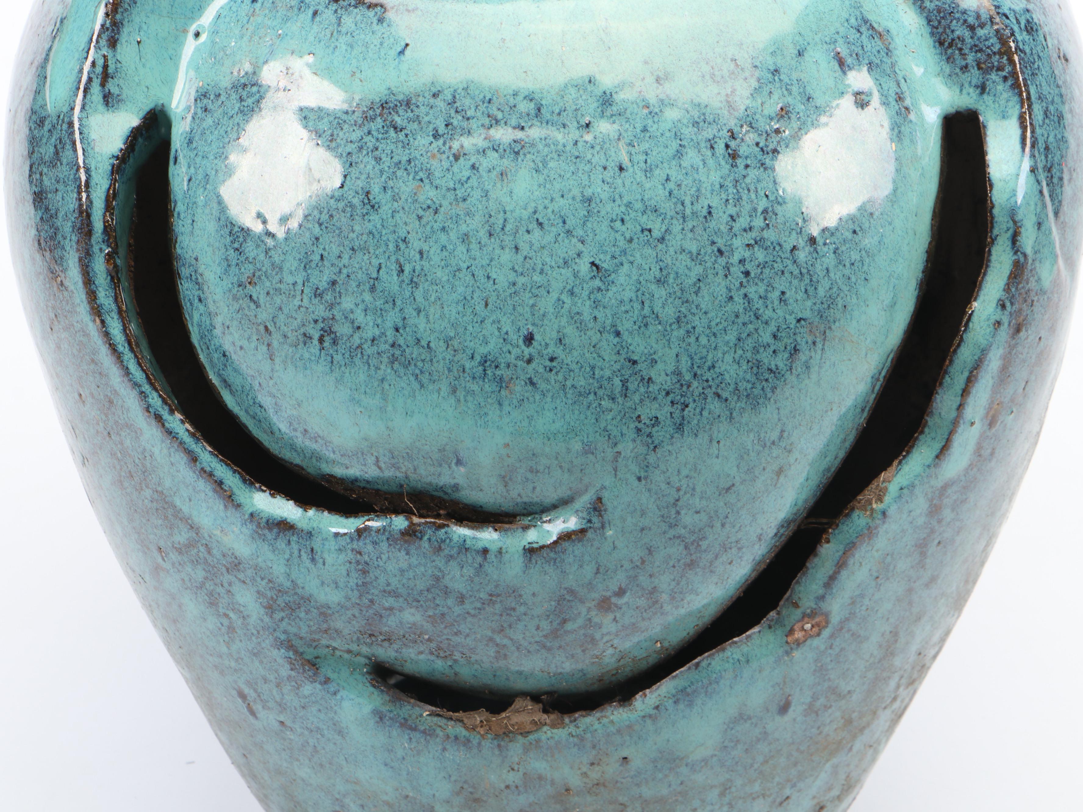 Blue Glazed Ceramic Garden Fountain Vessel