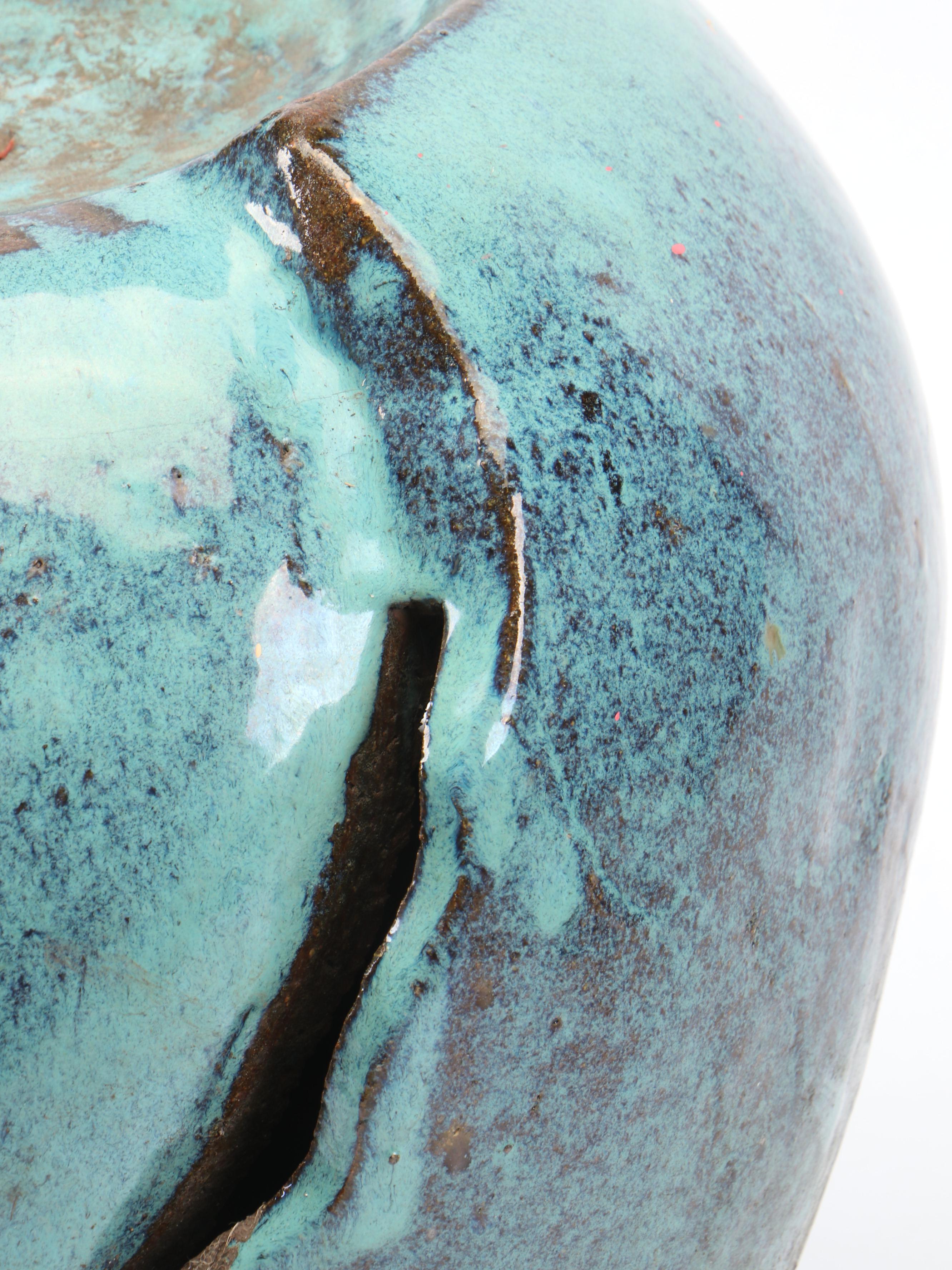 Blue Glazed Ceramic Garden Fountain Vessel