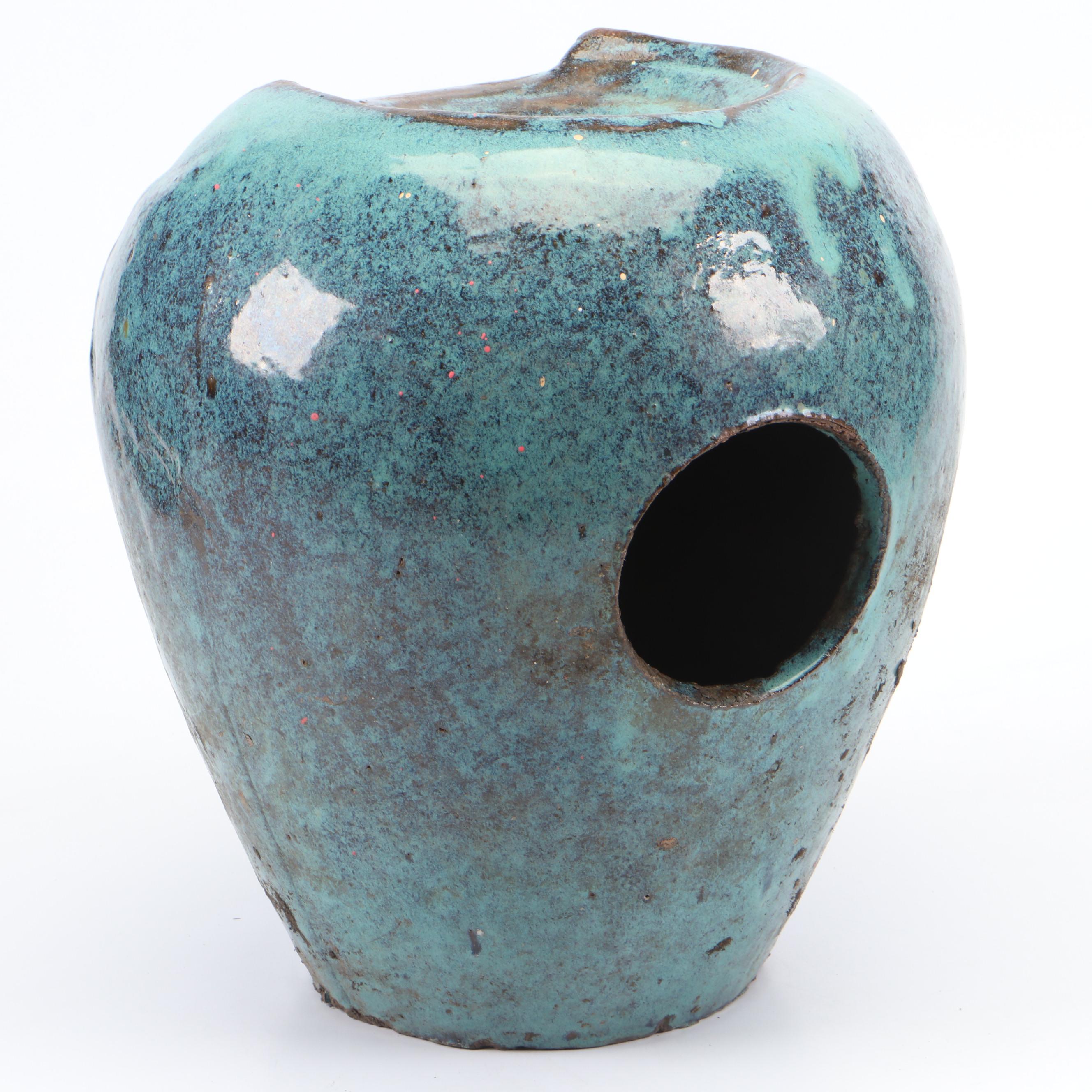 Blue Glazed Ceramic Garden Fountain Vessel